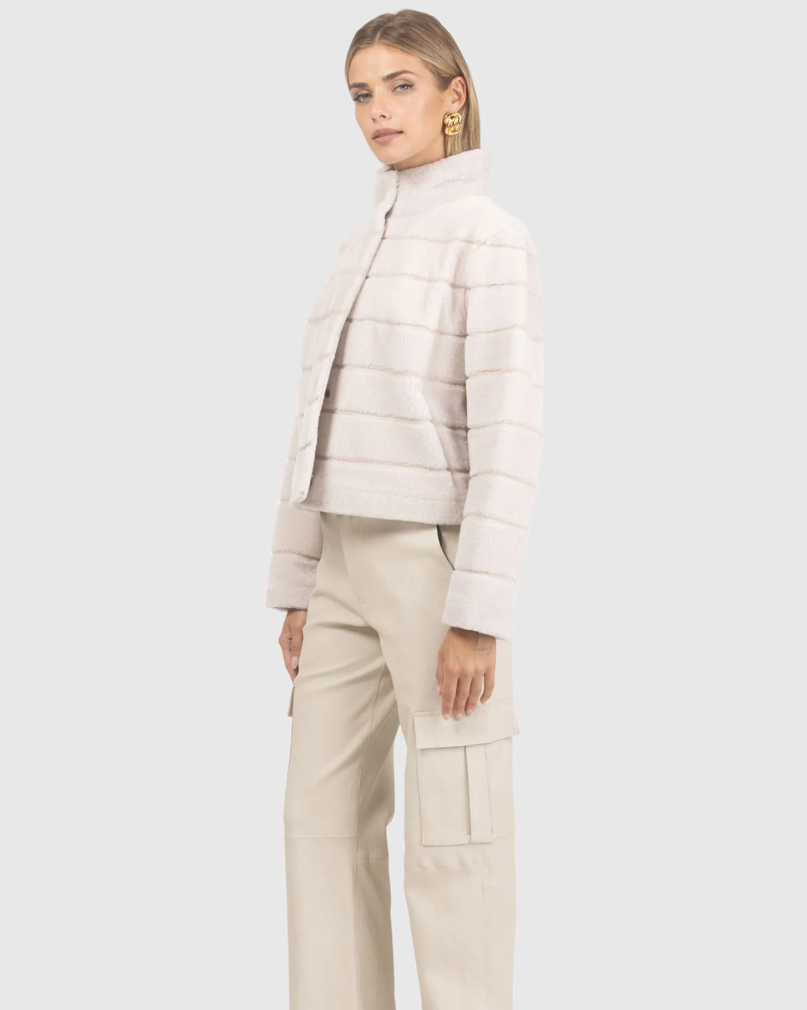 Reversible Textured Shearling Lamb Jacket - Image 22