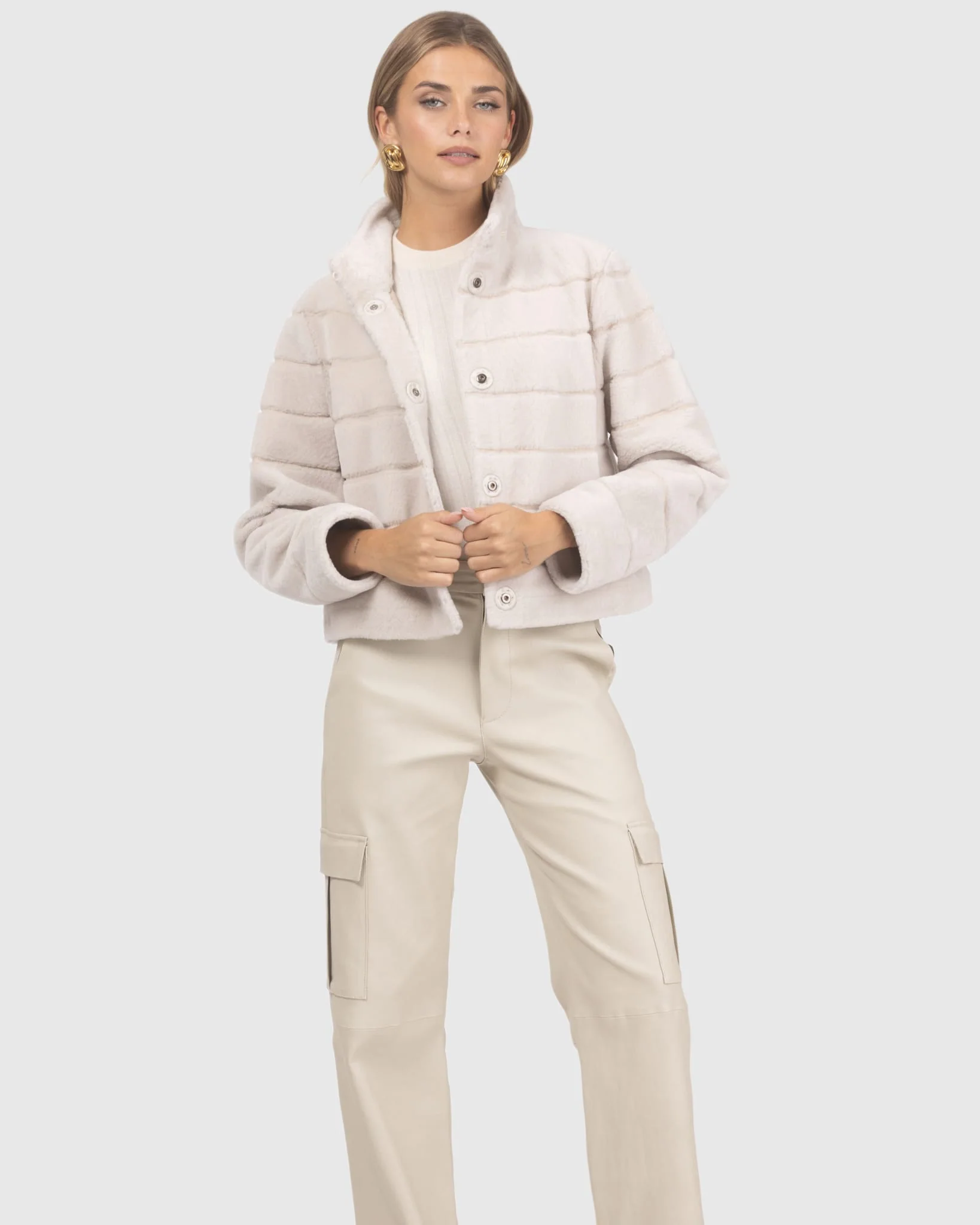 Reversible Textured Shearling Lamb Jacket - Image 25