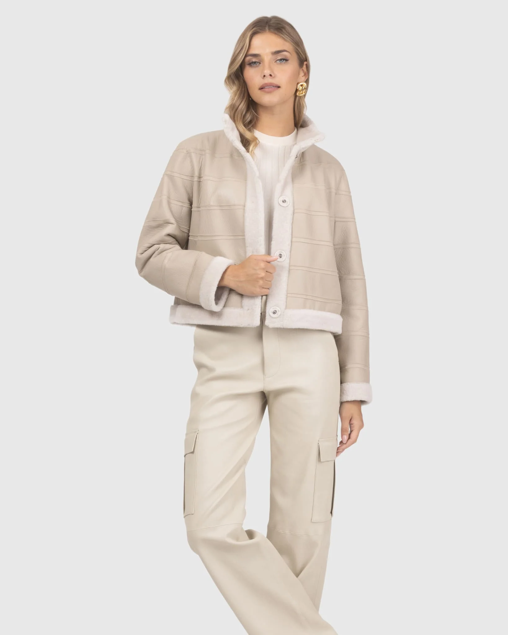 Reversible Textured Shearling Lamb Jacket - Image 26