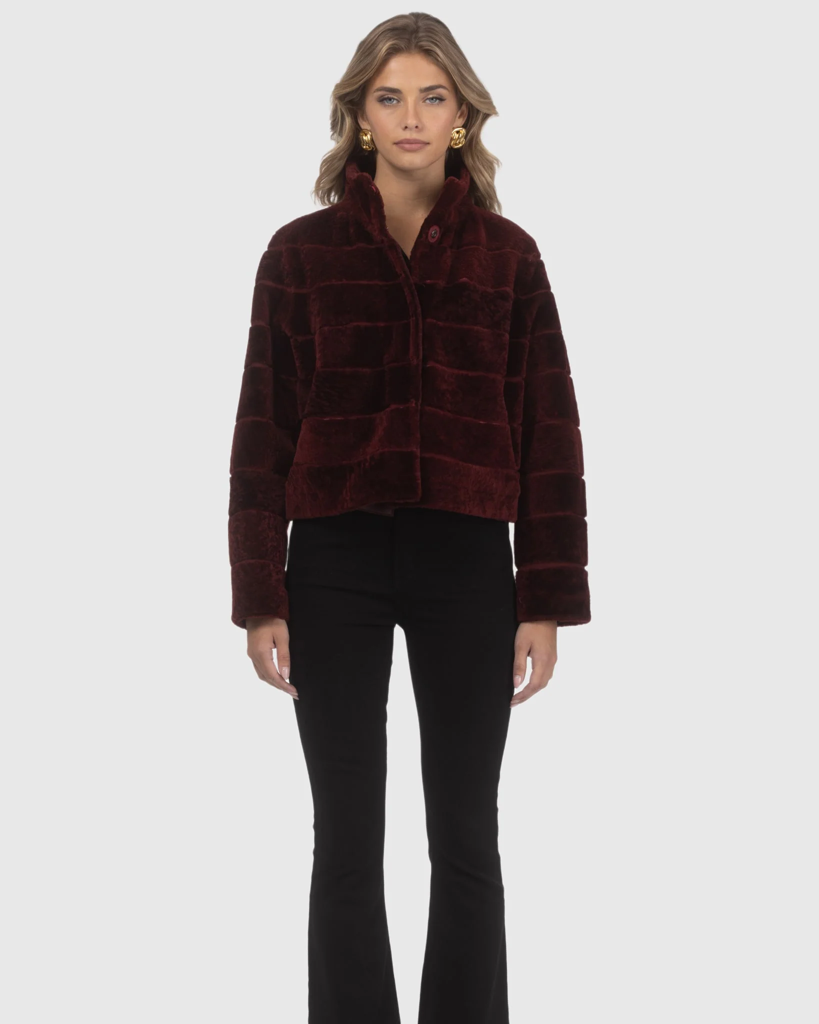Reversible Textured Shearling Lamb Jacket - Image 3