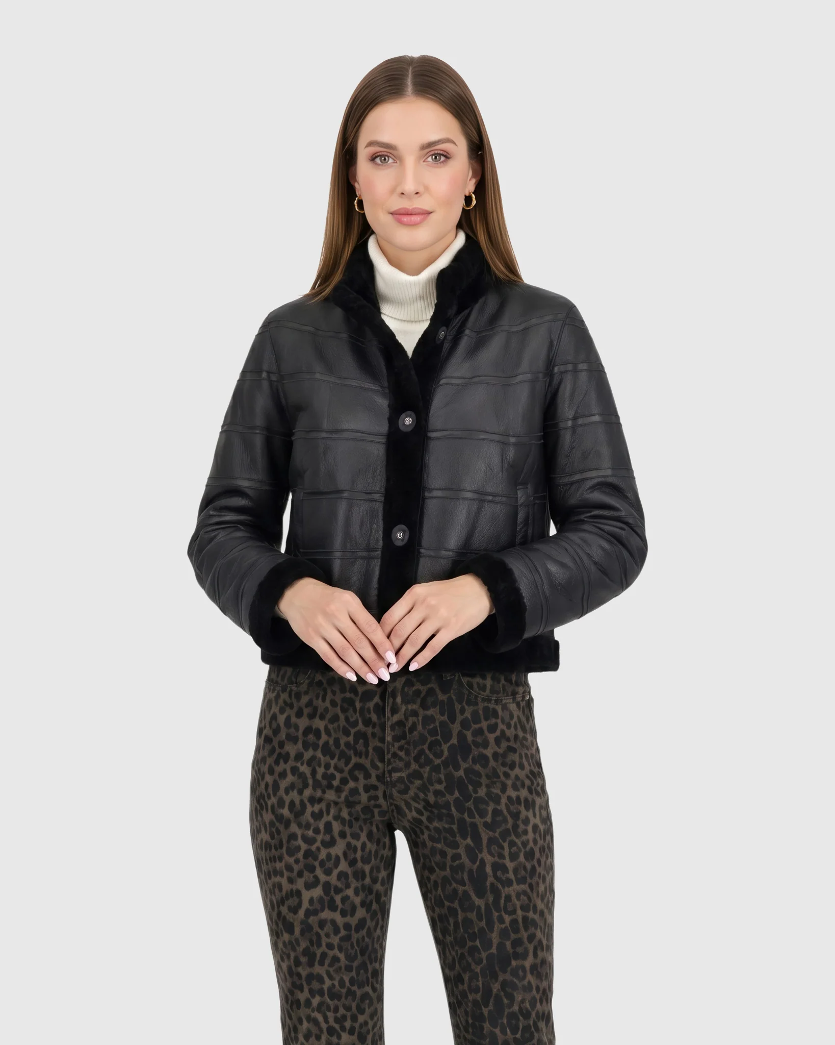 Reversible Textured Shearling Lamb Jacket - Image 6