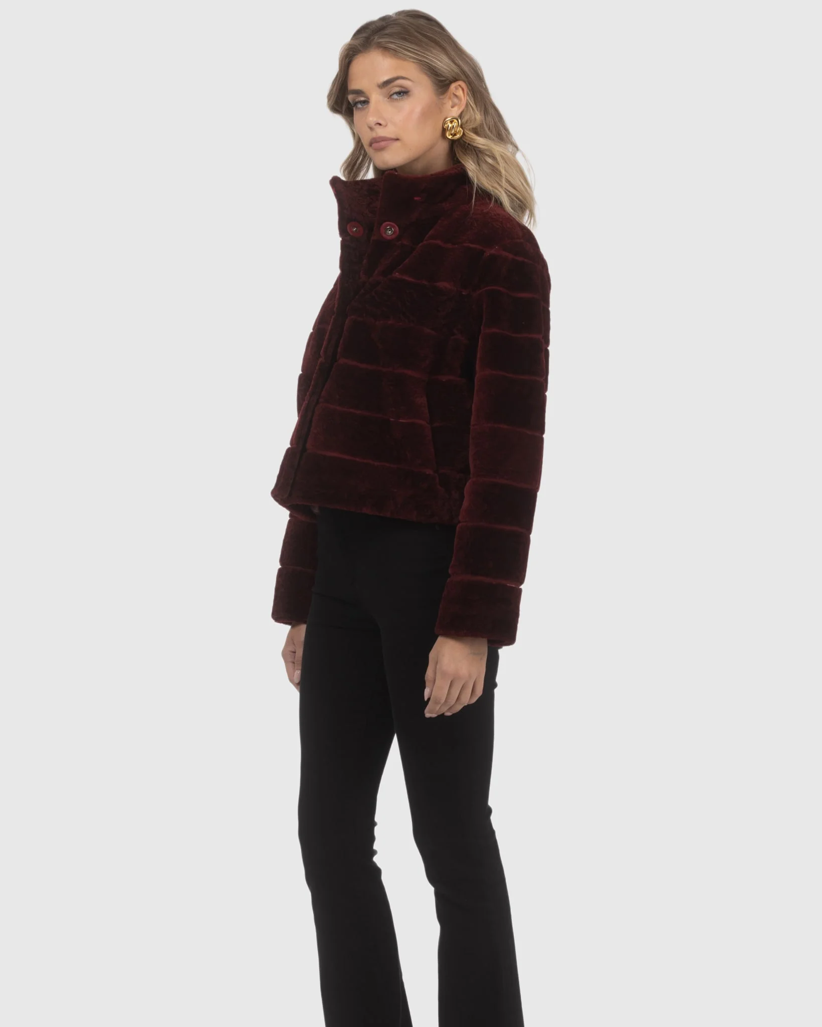 Reversible Textured Shearling Lamb Jacket - Image 7
