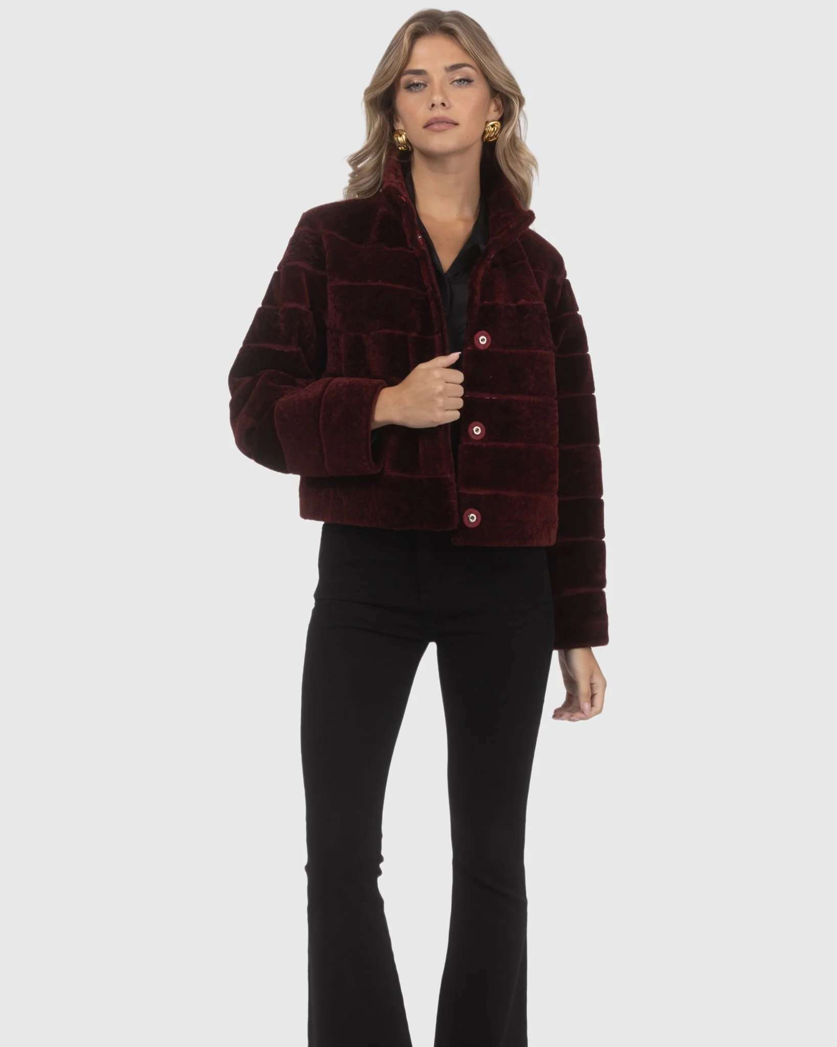 Reversible Textured Shearling Lamb Jacket - Image 9