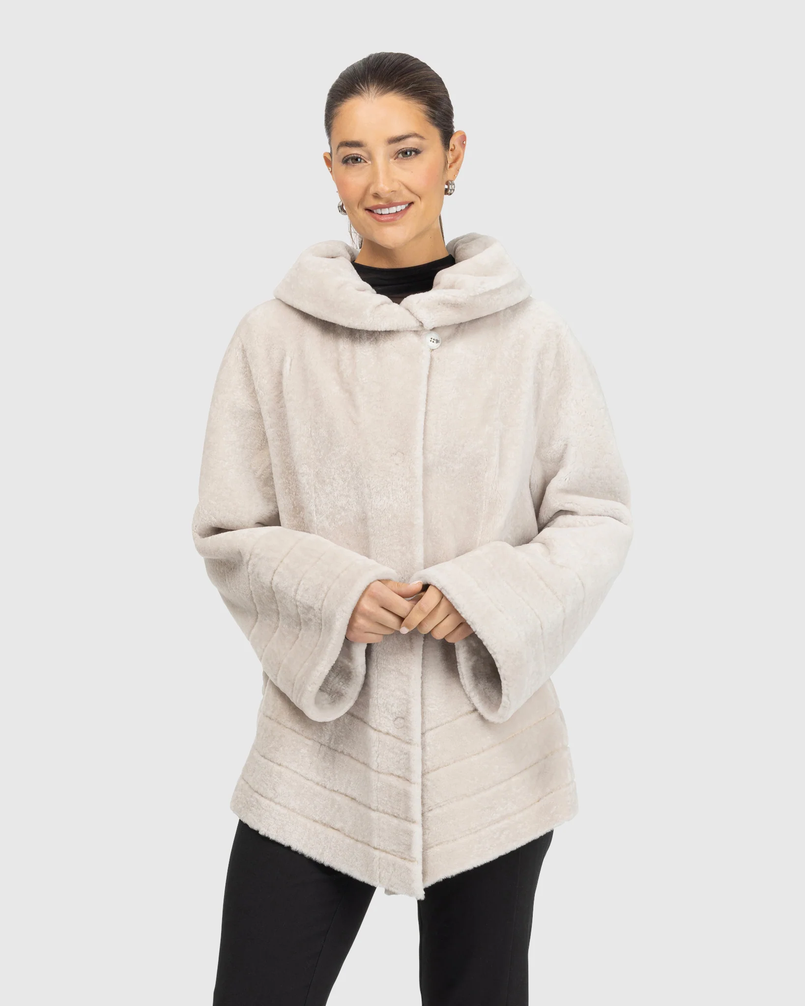 Reversible Textured Shearling Lamb Jacket - Image 14