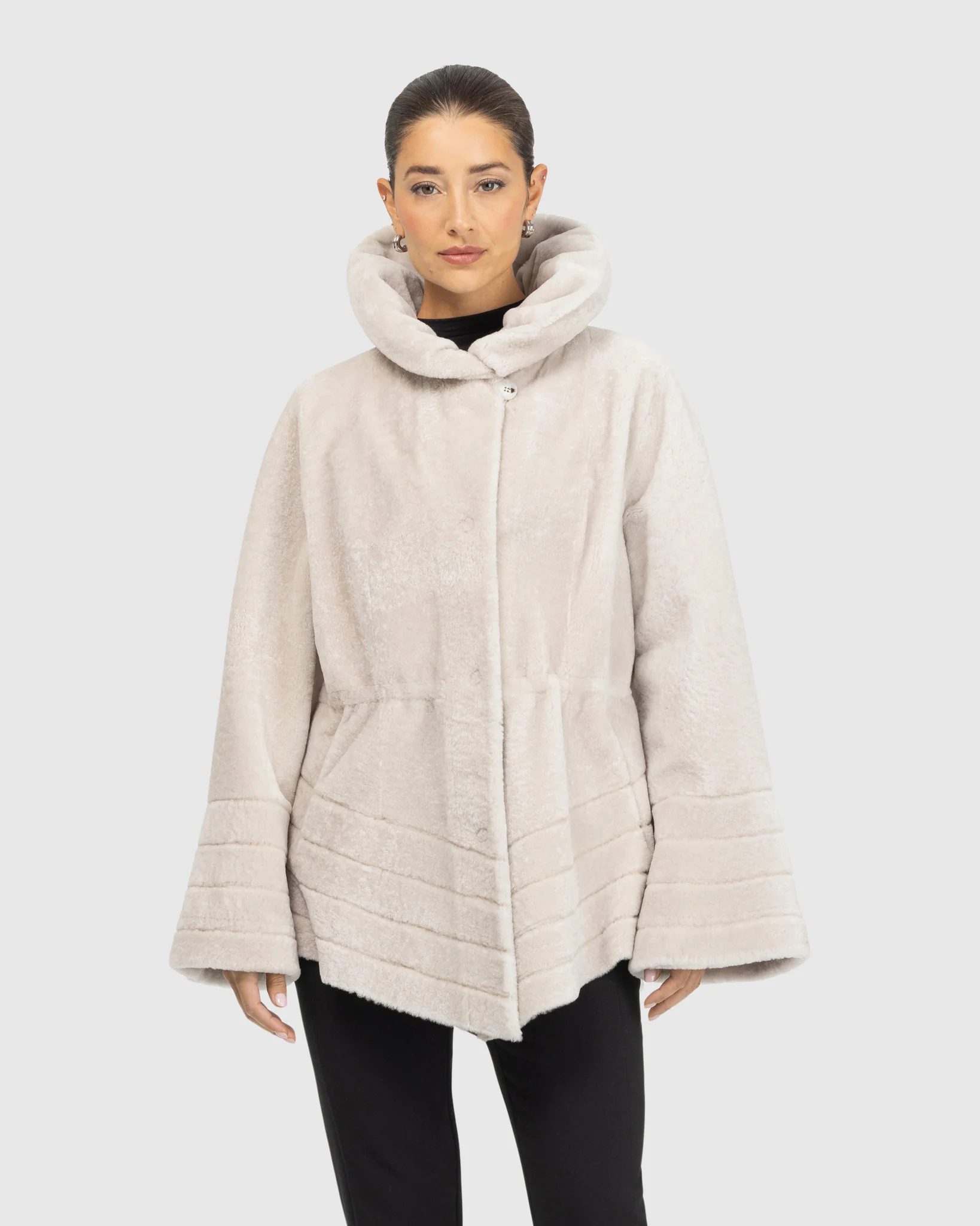Reversible Textured Shearling Lamb Jacket - Image 15