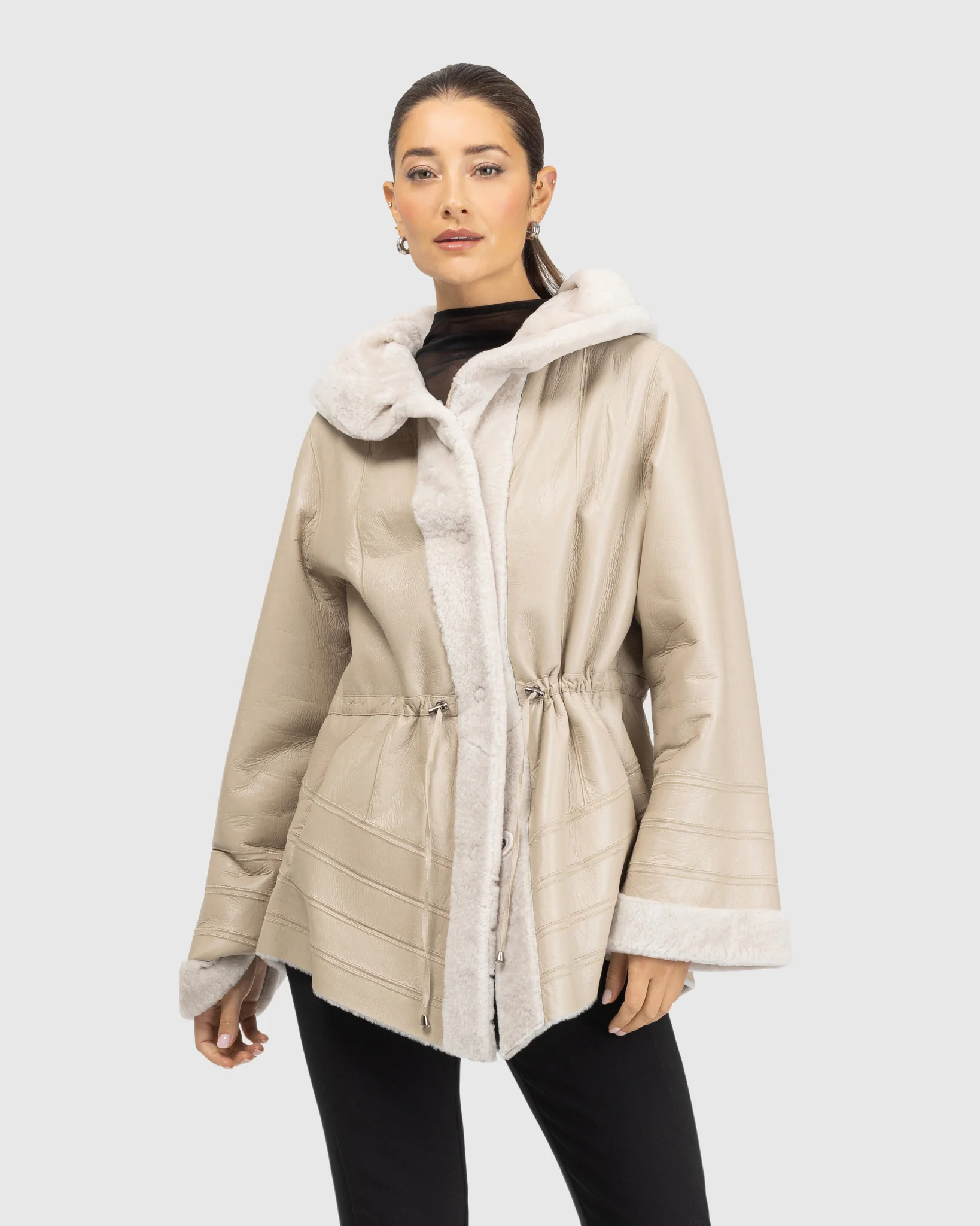 Reversible Textured Shearling Lamb Jacket - Image 20