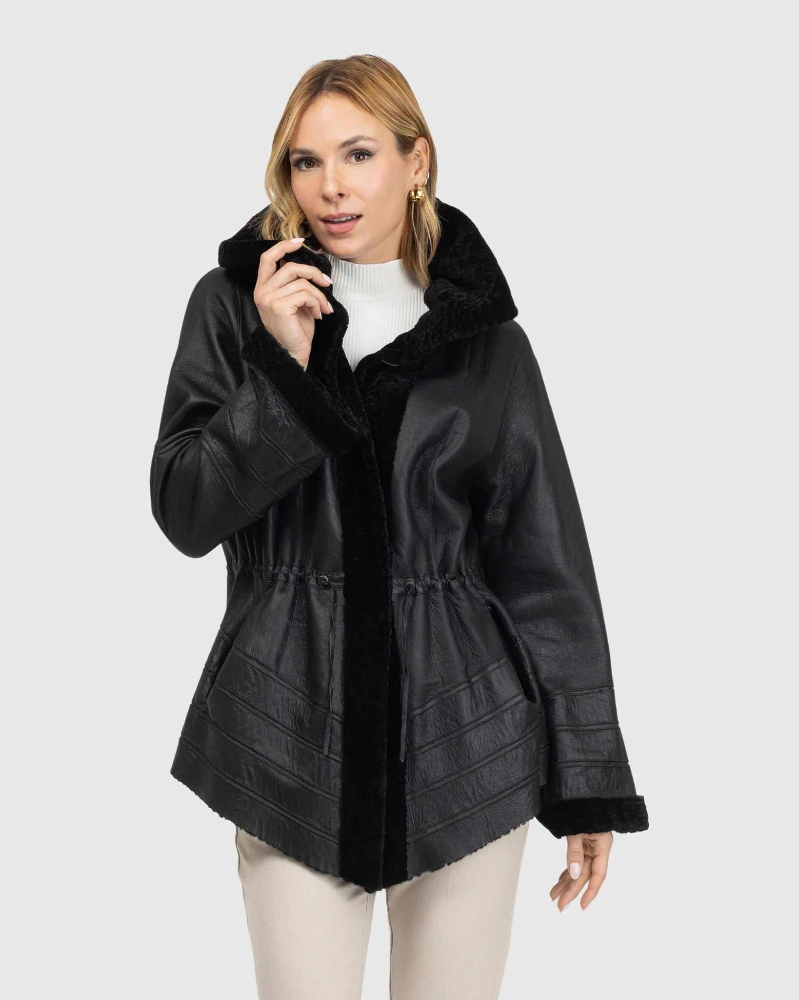 Reversible Textured Shearling Lamb Jacket - Image 3