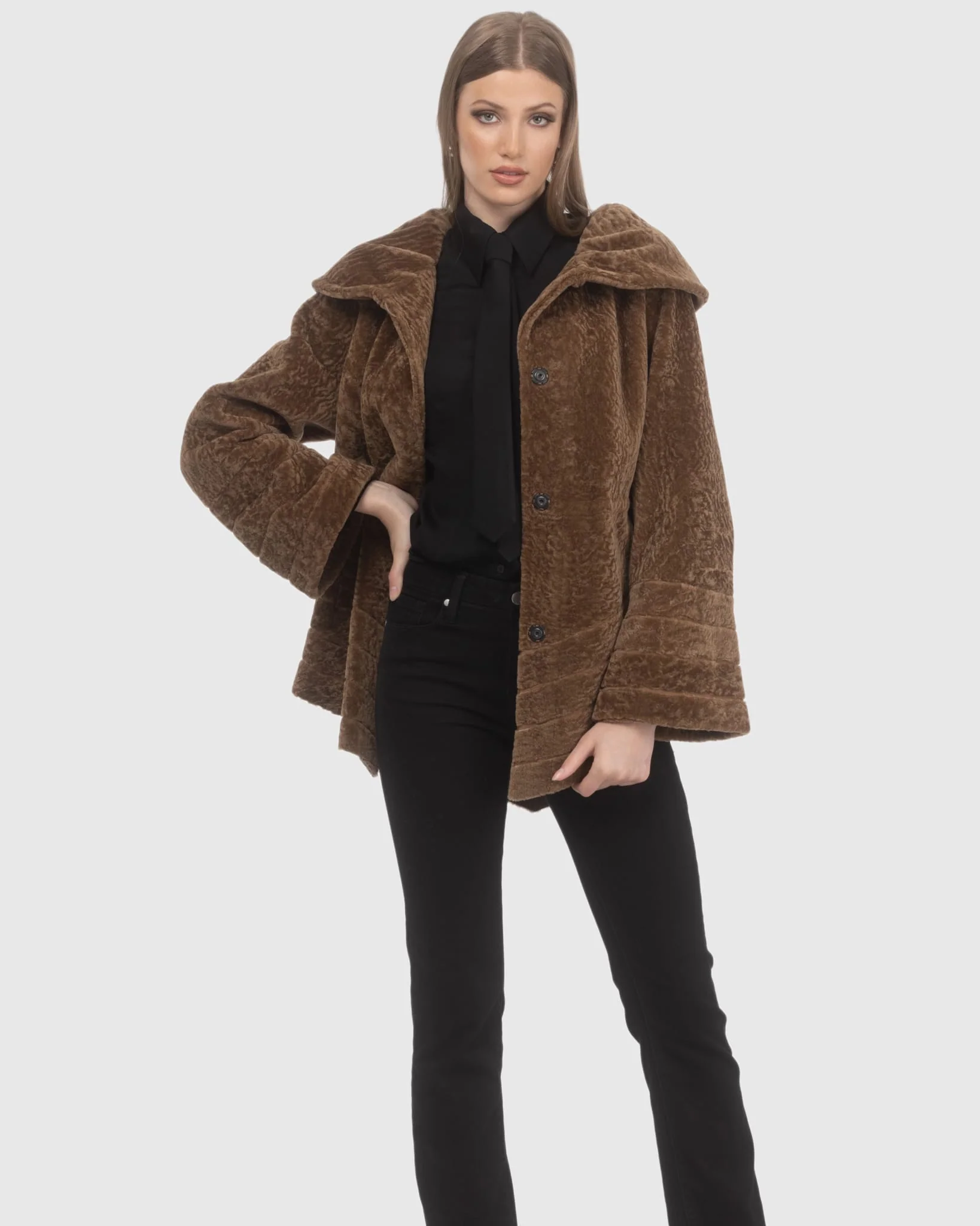 Reversible Textured Shearling Lamb Jacket - Image 31