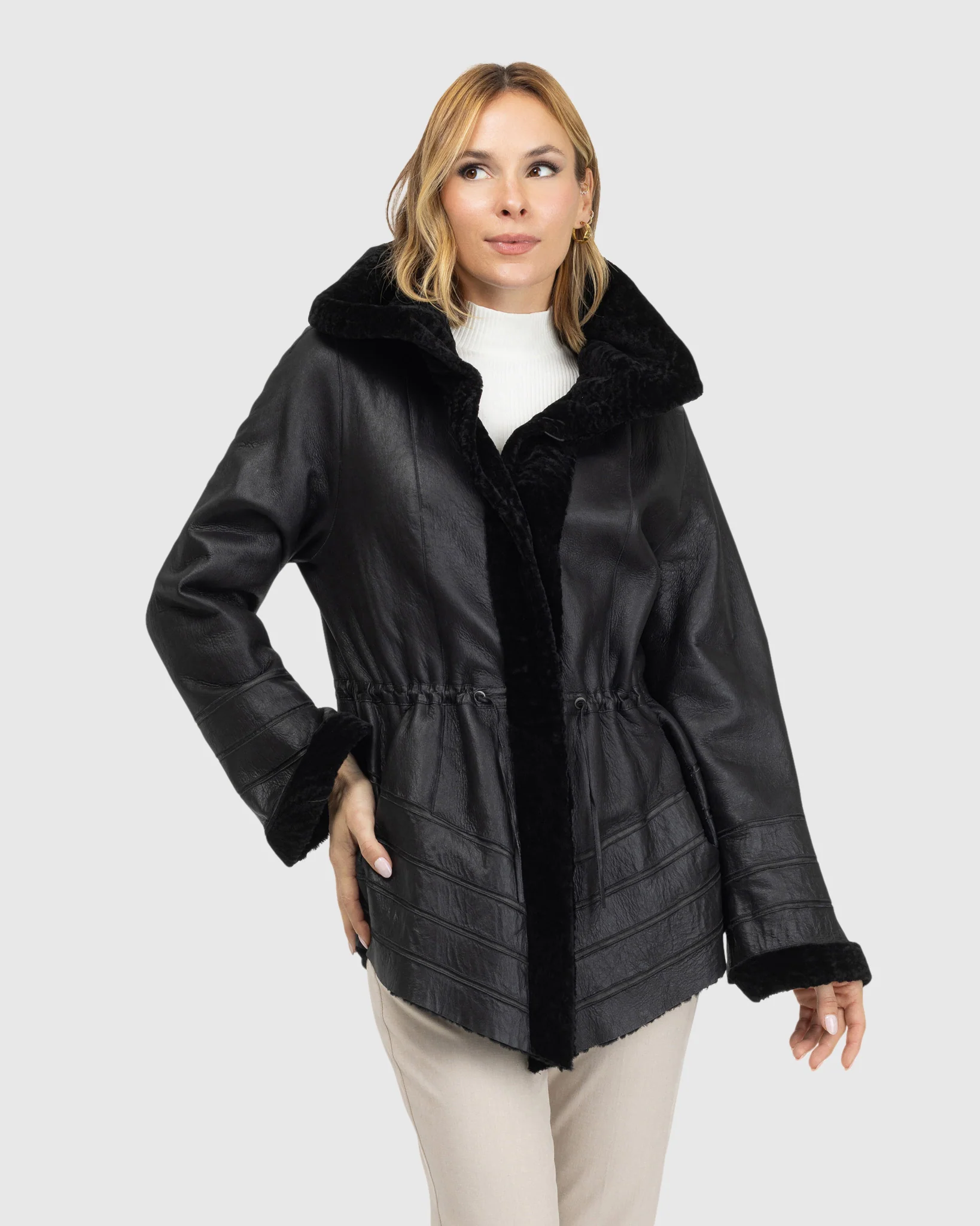 Reversible Textured Shearling Lamb Jacket - Image 4