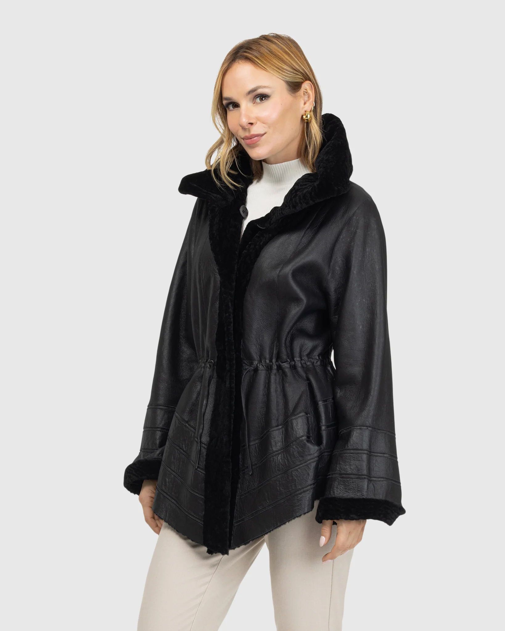 Reversible Textured Shearling Lamb Jacket - Image 5