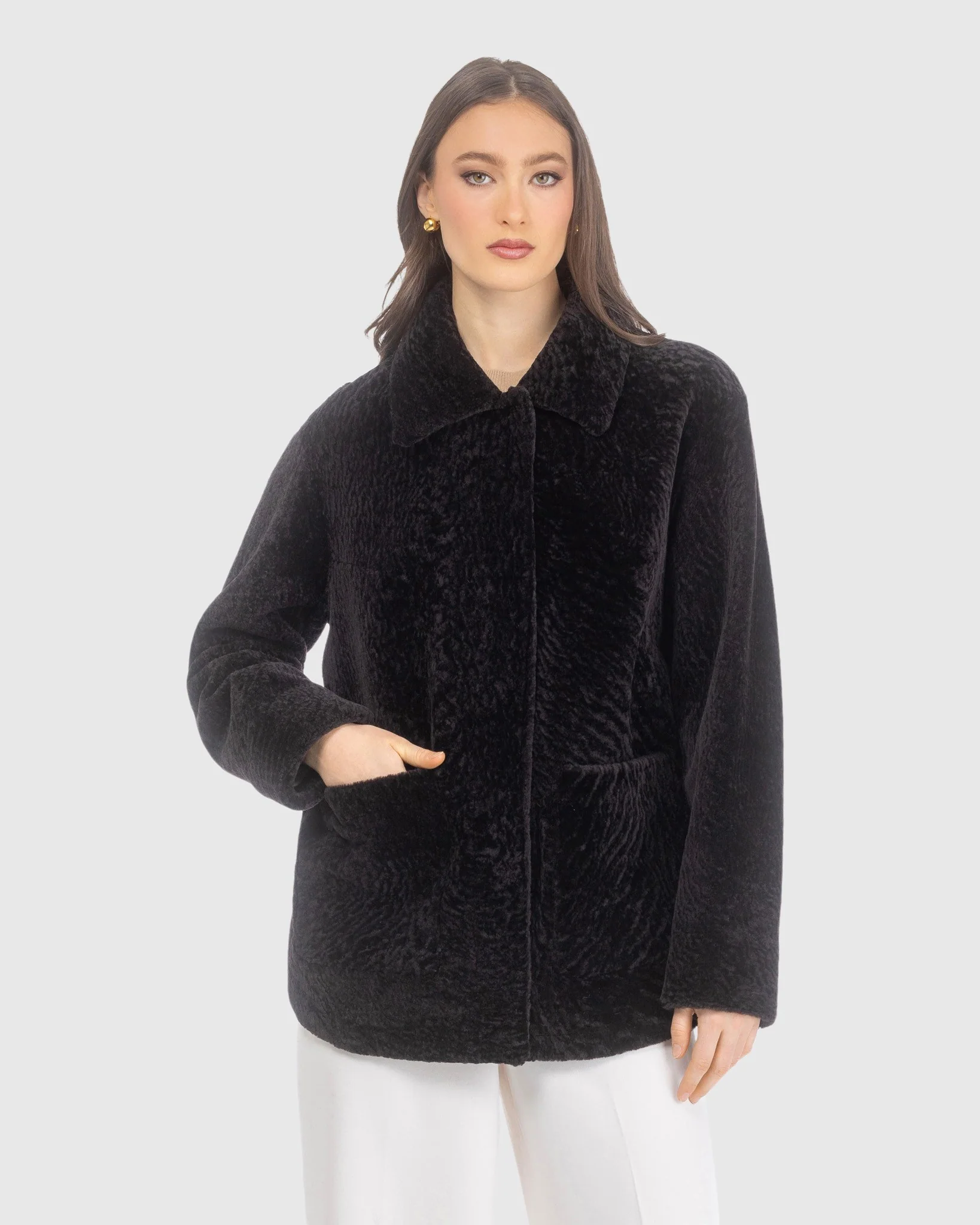 Reversible Textured Shearling Lamb Jacket - Image 2