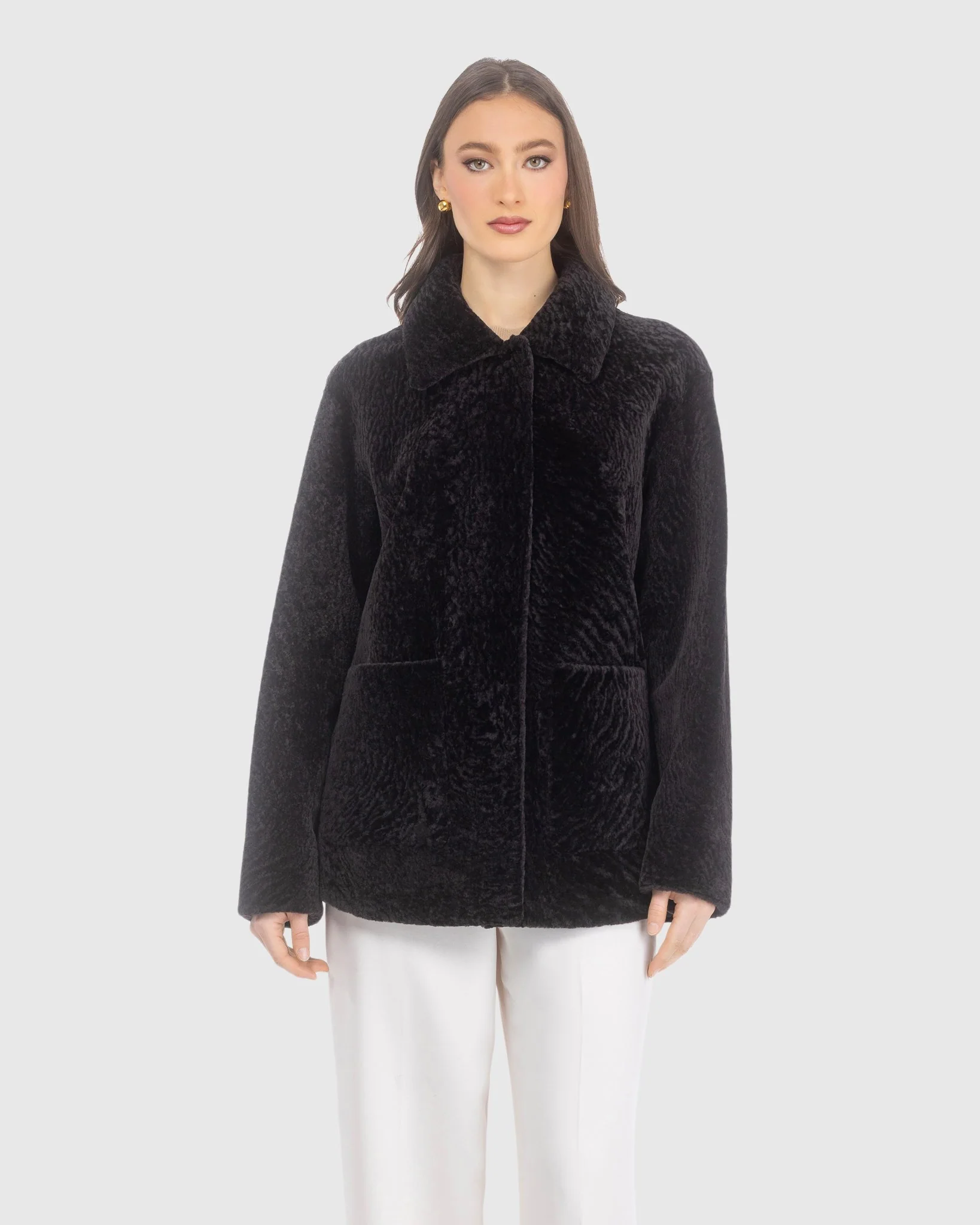 Reversible Textured Shearling Lamb Jacket - Image 3