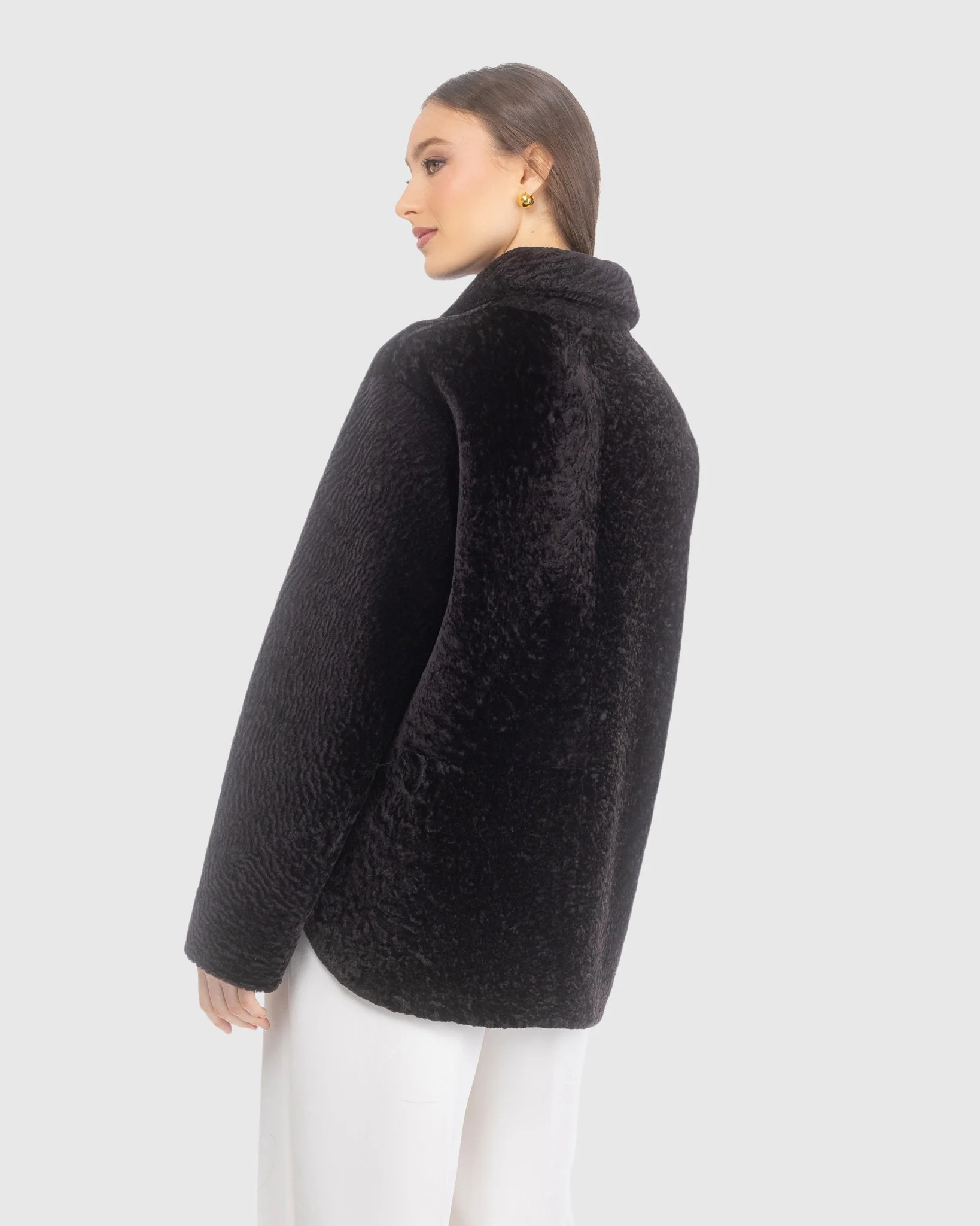 Reversible Textured Shearling Lamb Jacket - Image 4