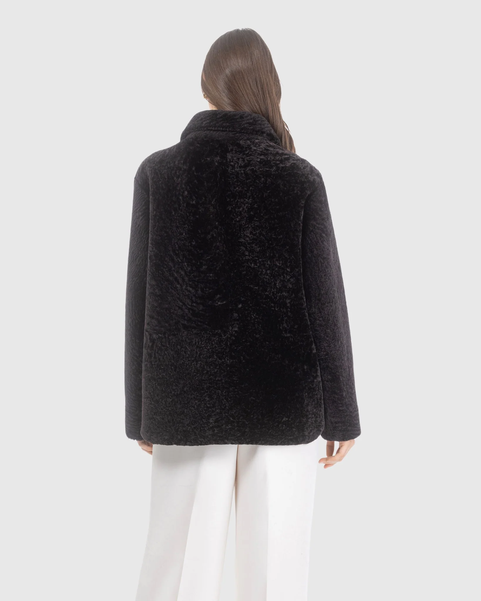 Reversible Textured Shearling Lamb Jacket - Image 5