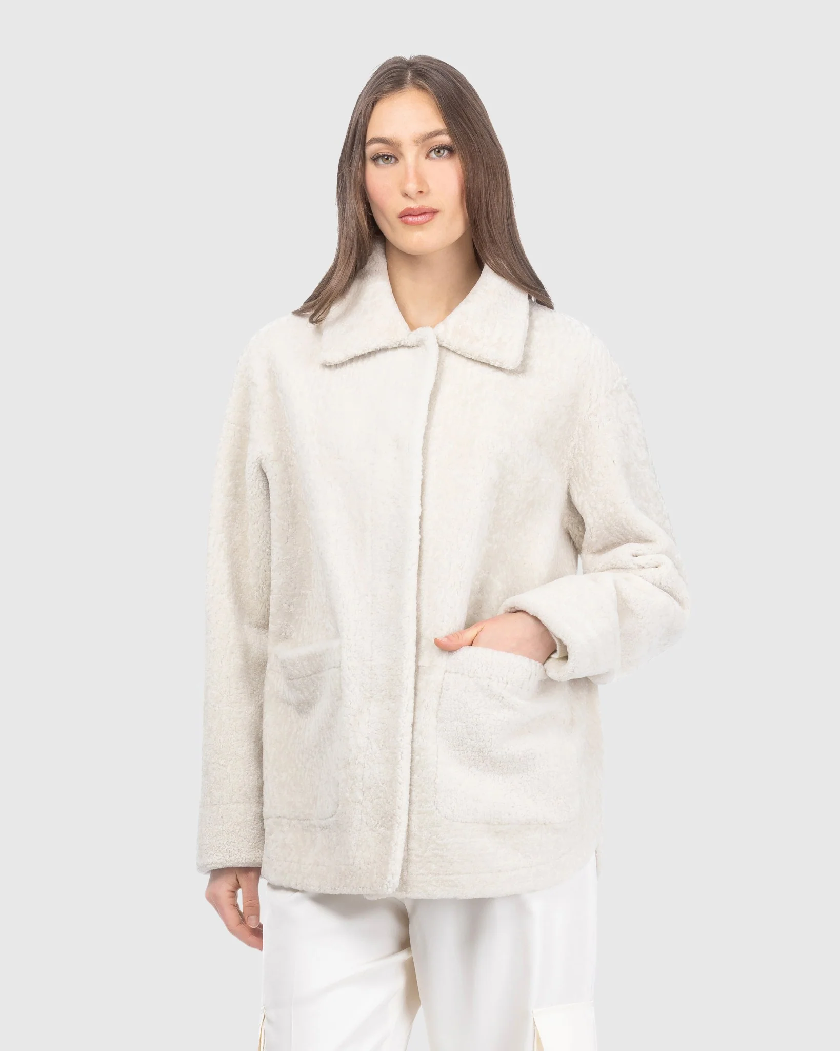 Reversible Textured Shearling Lamb Jacket - Image 9