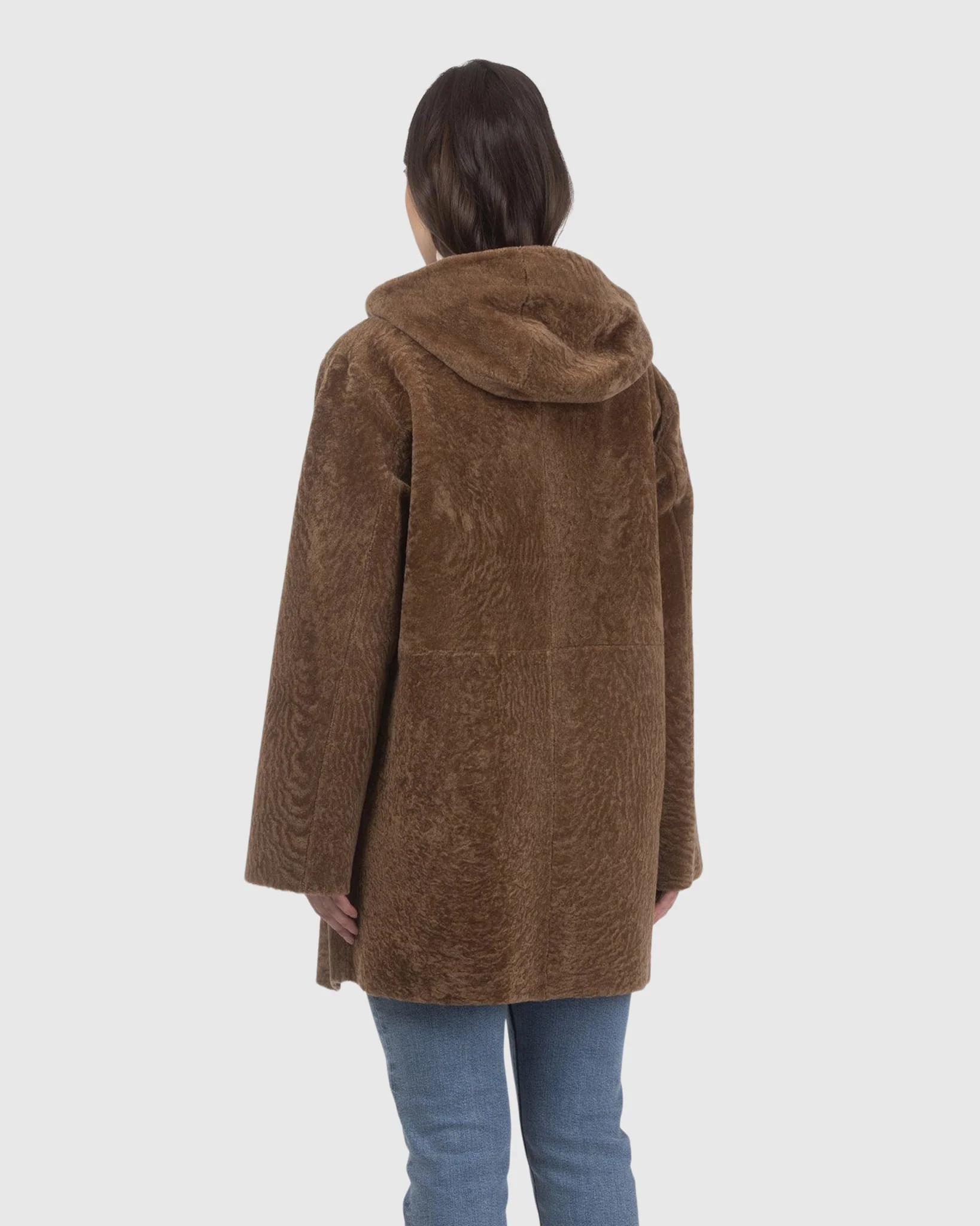 Reversible Textured Shearling Lamb Coat, Hood - Image 12