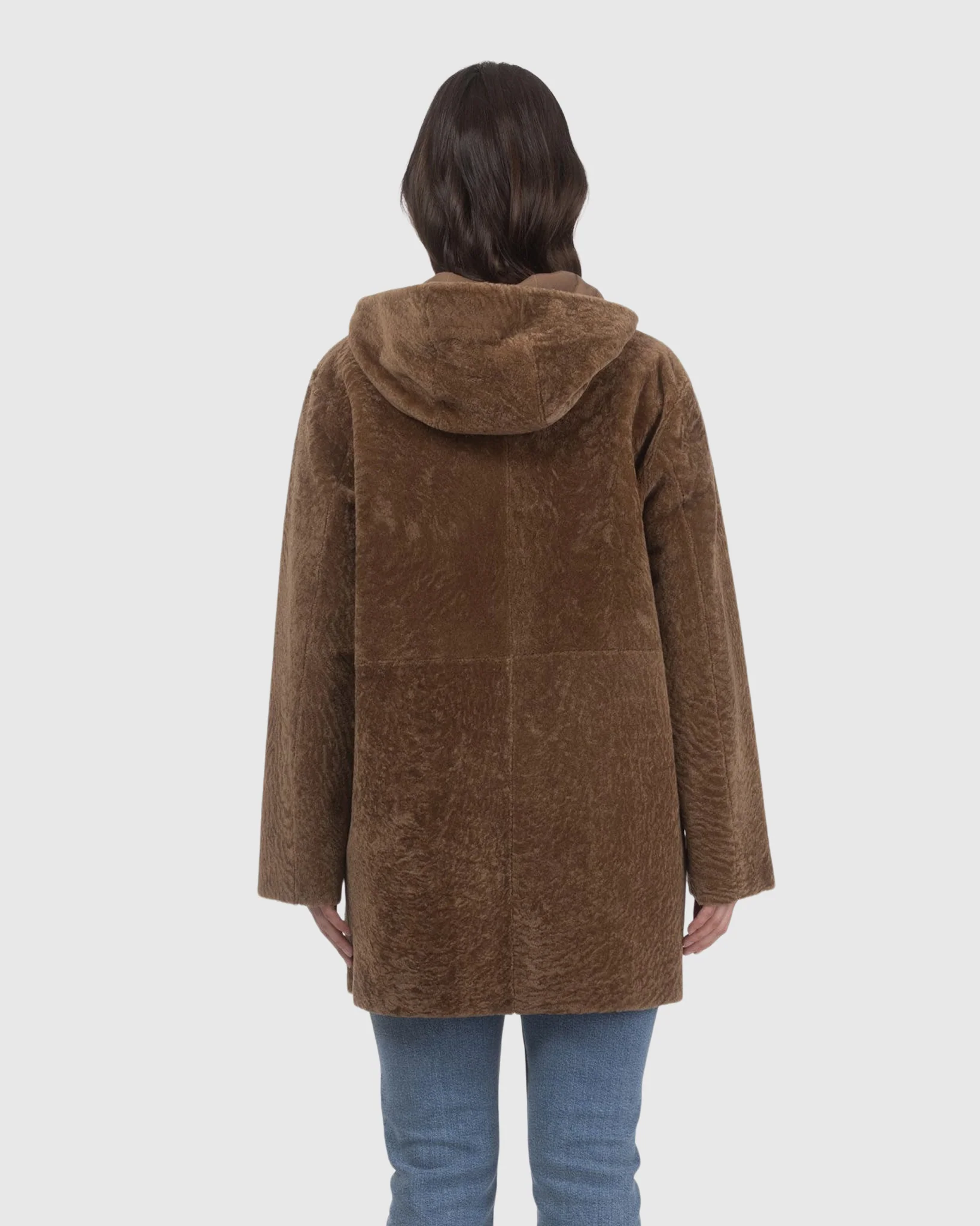 Reversible Textured Shearling Lamb Coat, Hood - Image 13
