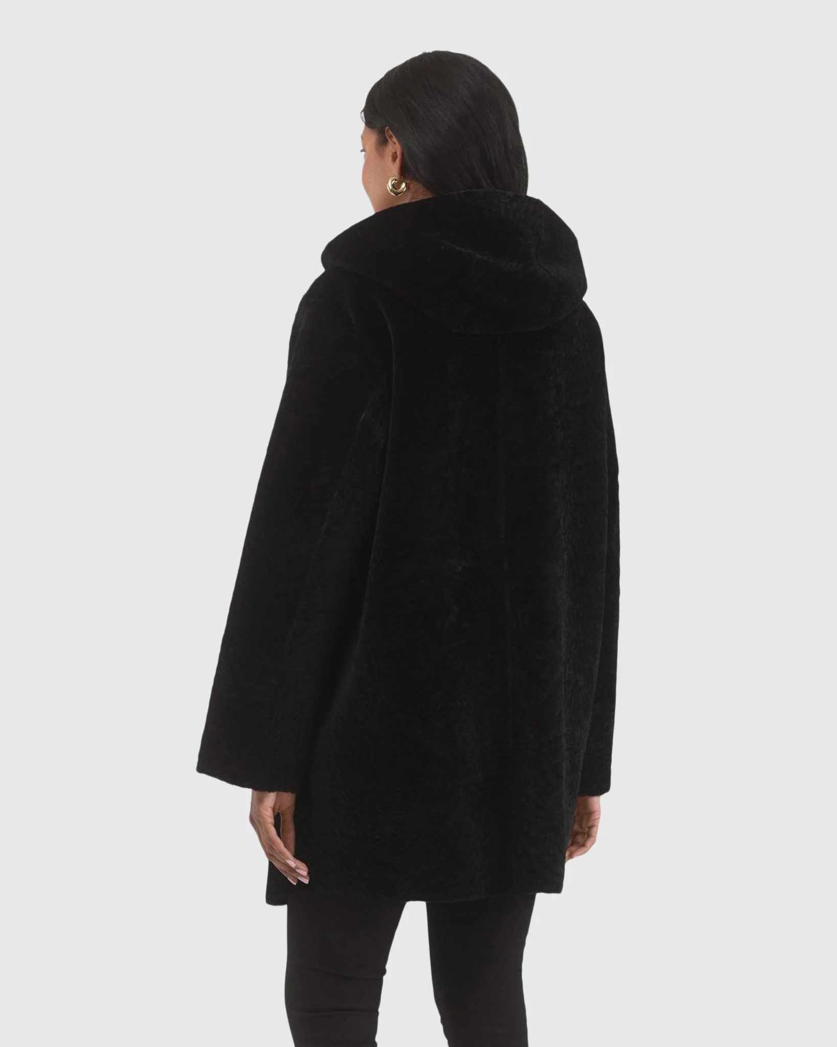 Reversible Textured Shearling Lamb Coat, Hood - Image 19