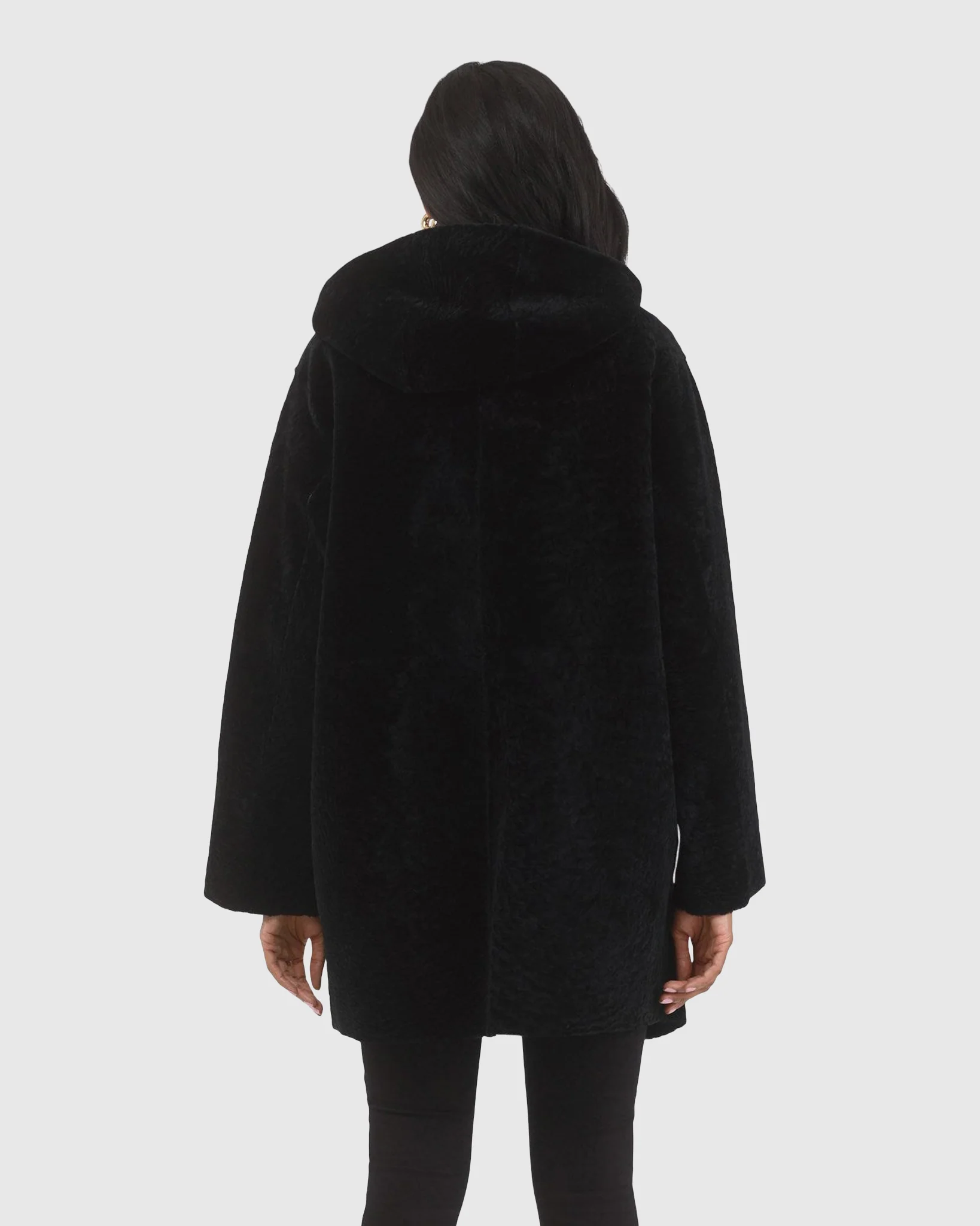 Reversible Textured Shearling Lamb Coat, Hood - Image 20