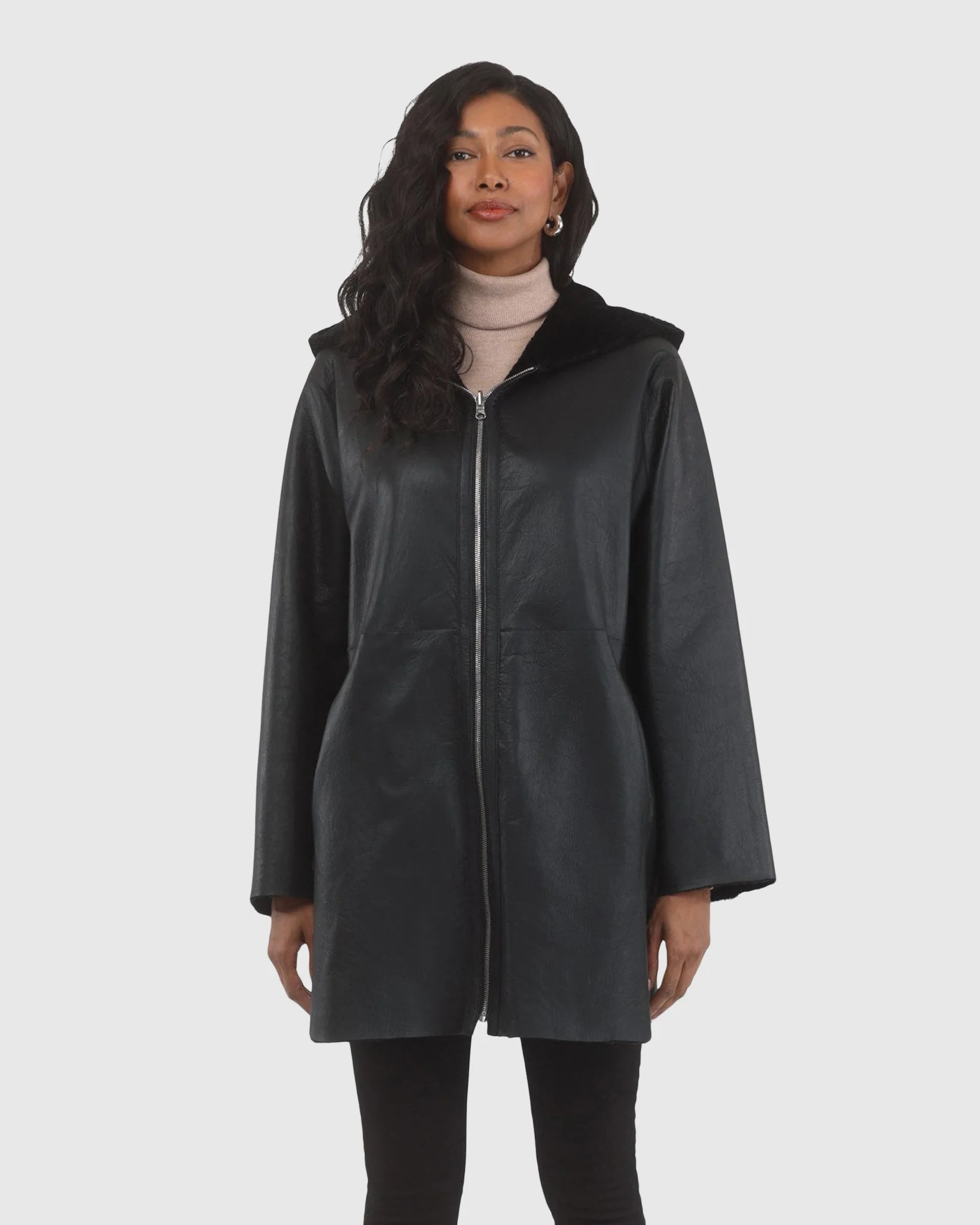 Reversible Textured Shearling Lamb Coat, Hood - Image 21
