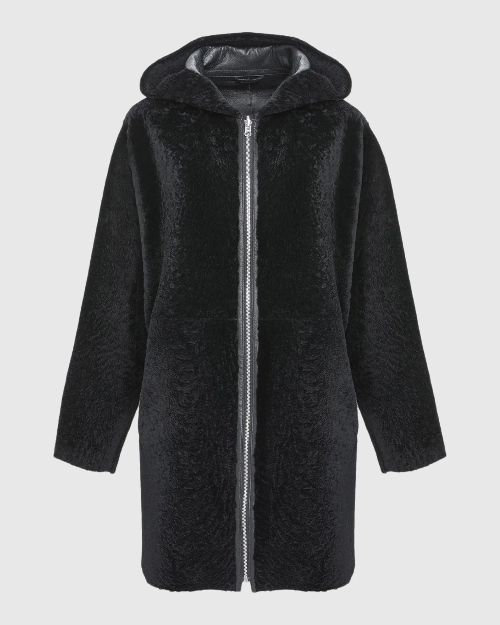 Reversible Textured Shearling Lamb Coat, Hood - Image 22