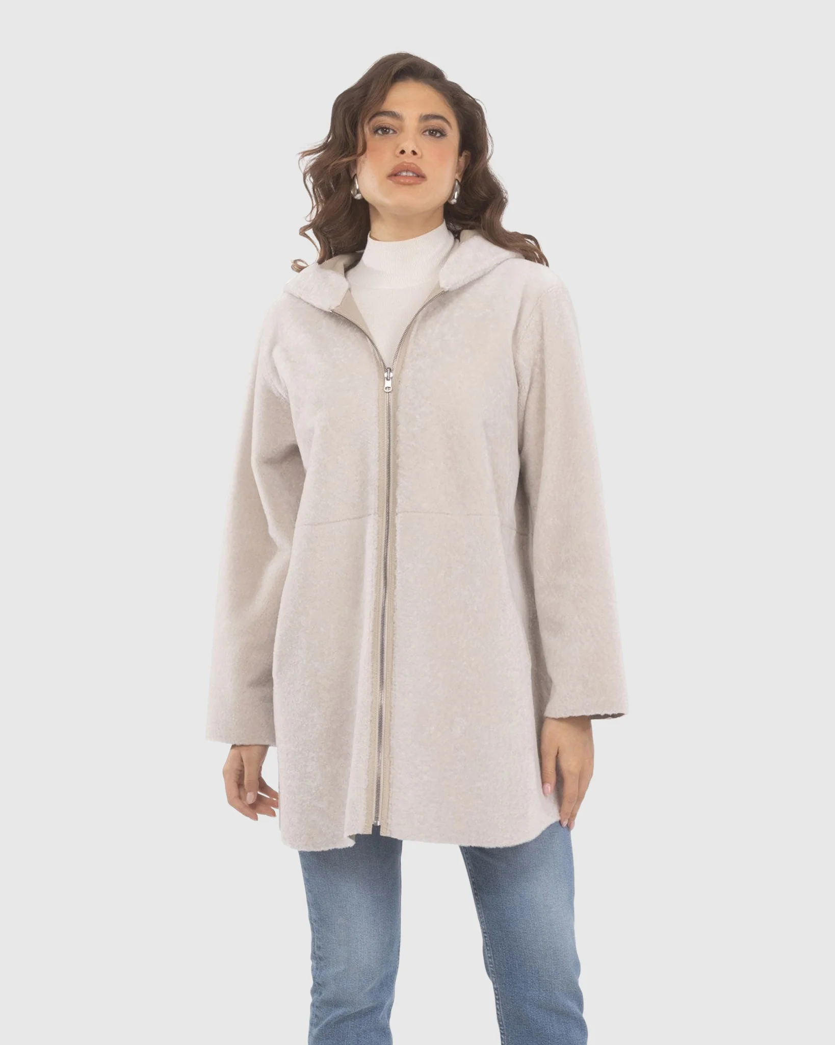 Reversible Textured Shearling Lamb Coat, Hood - Image 3