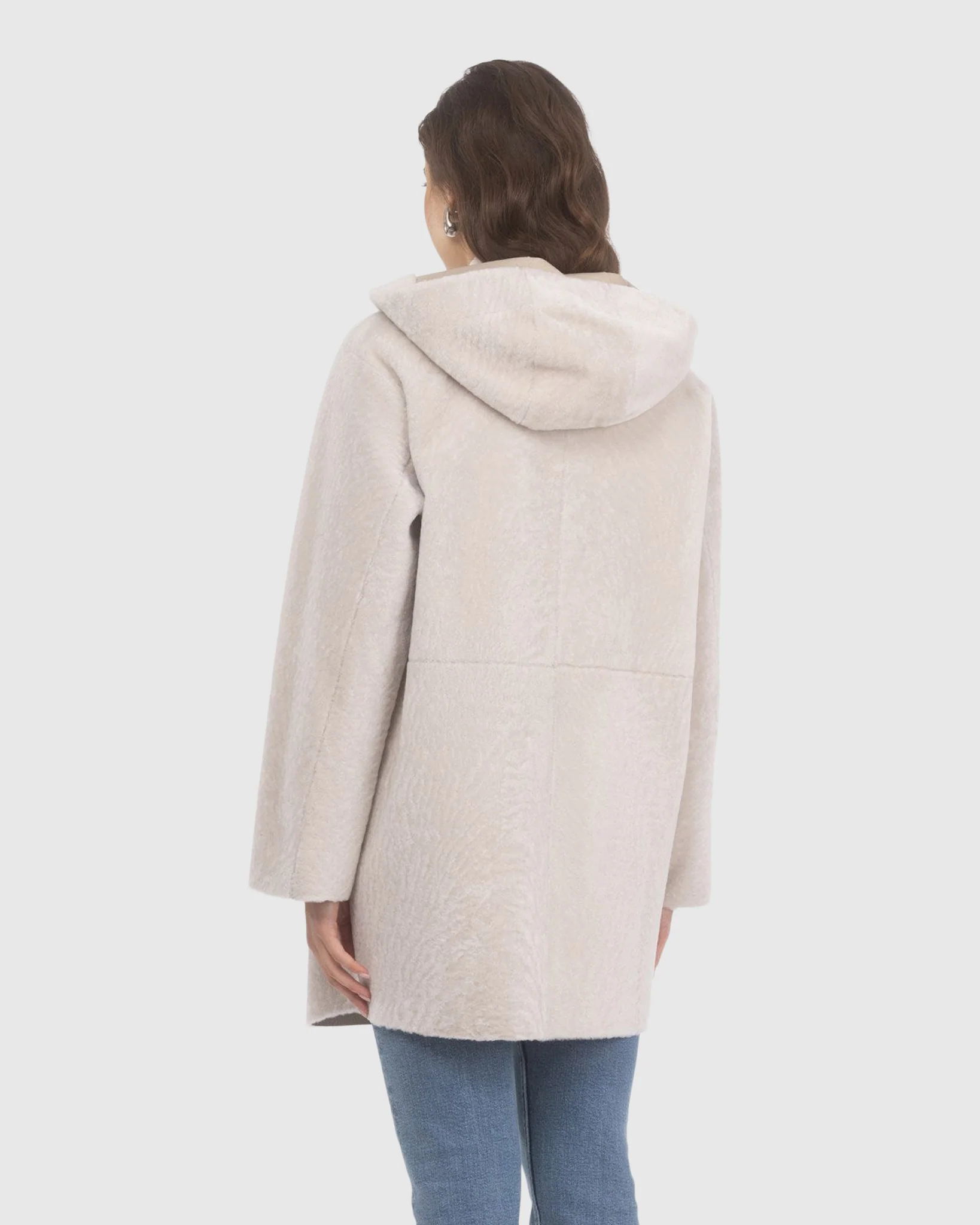Reversible Textured Shearling Lamb Coat, Hood - Image 4
