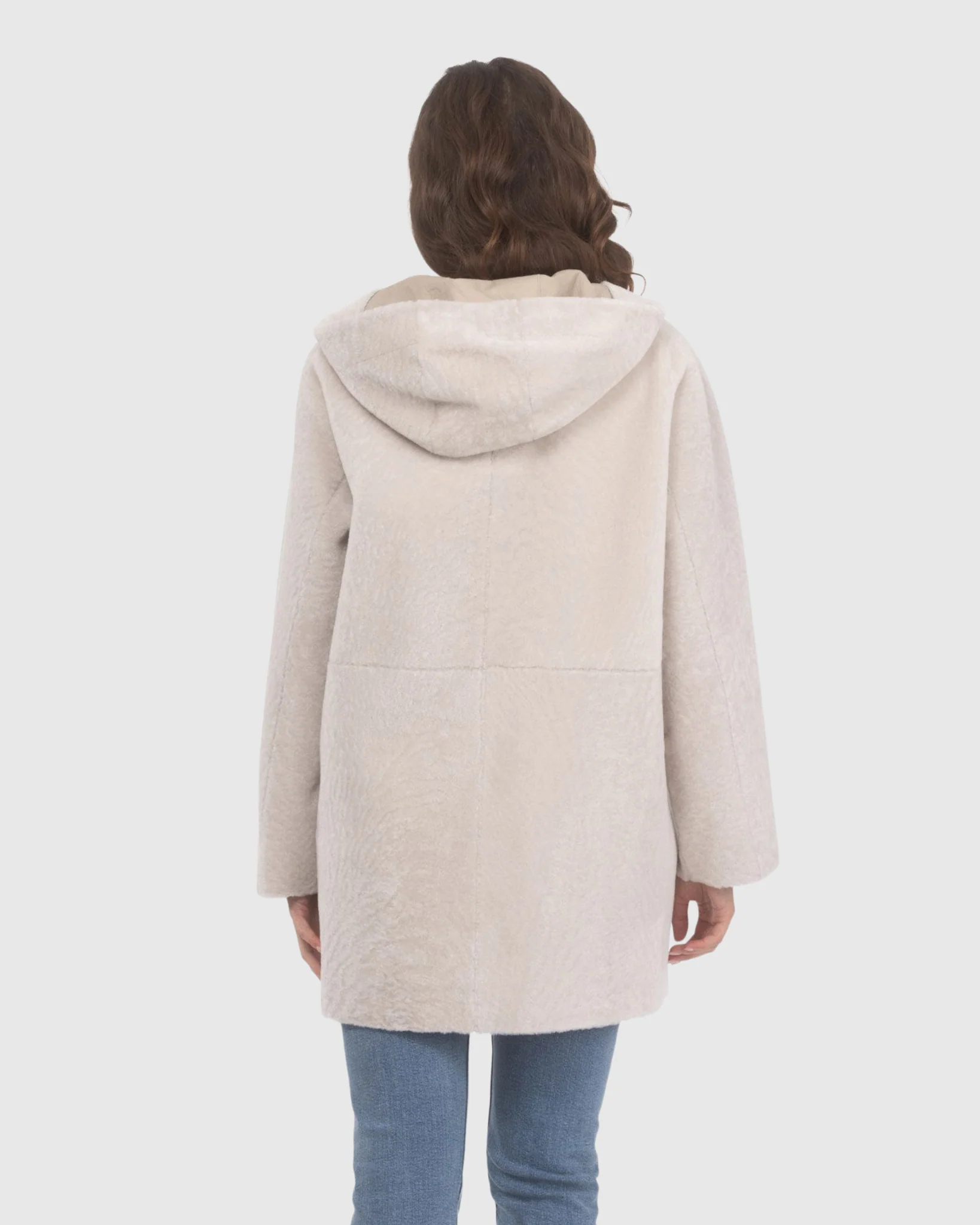 Reversible Textured Shearling Lamb Coat, Hood - Image 5