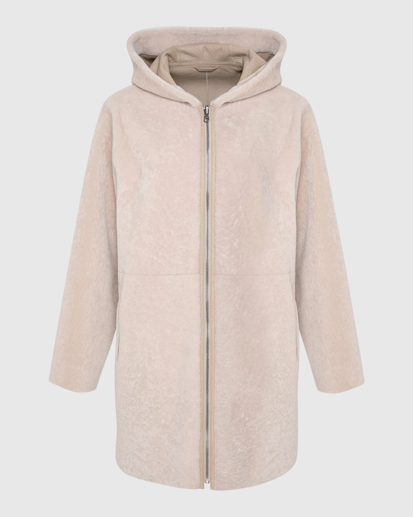 Reversible Textured Shearling Lamb Coat, Hood - Image 7