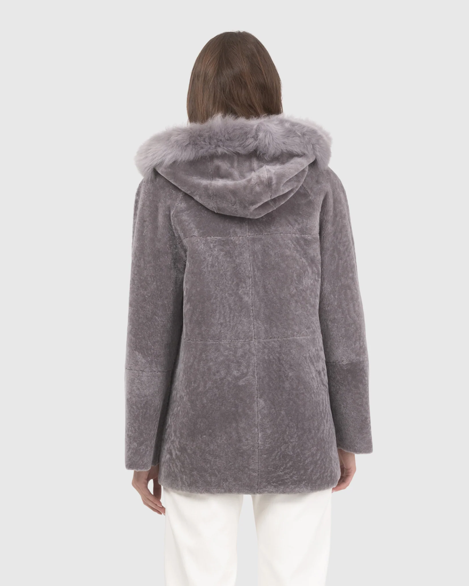Reversible Textured Shearling Lamb Jacket With Merinillo Shearling Lamb Hood Trim - Image 10
