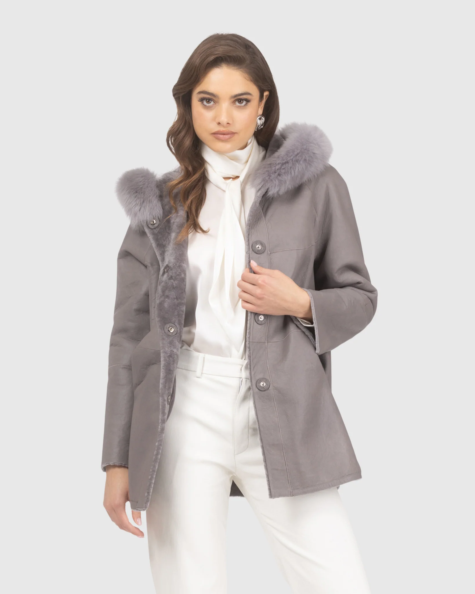 Reversible Textured Shearling Lamb Jacket With Merinillo Shearling Lamb Hood Trim - Image 11