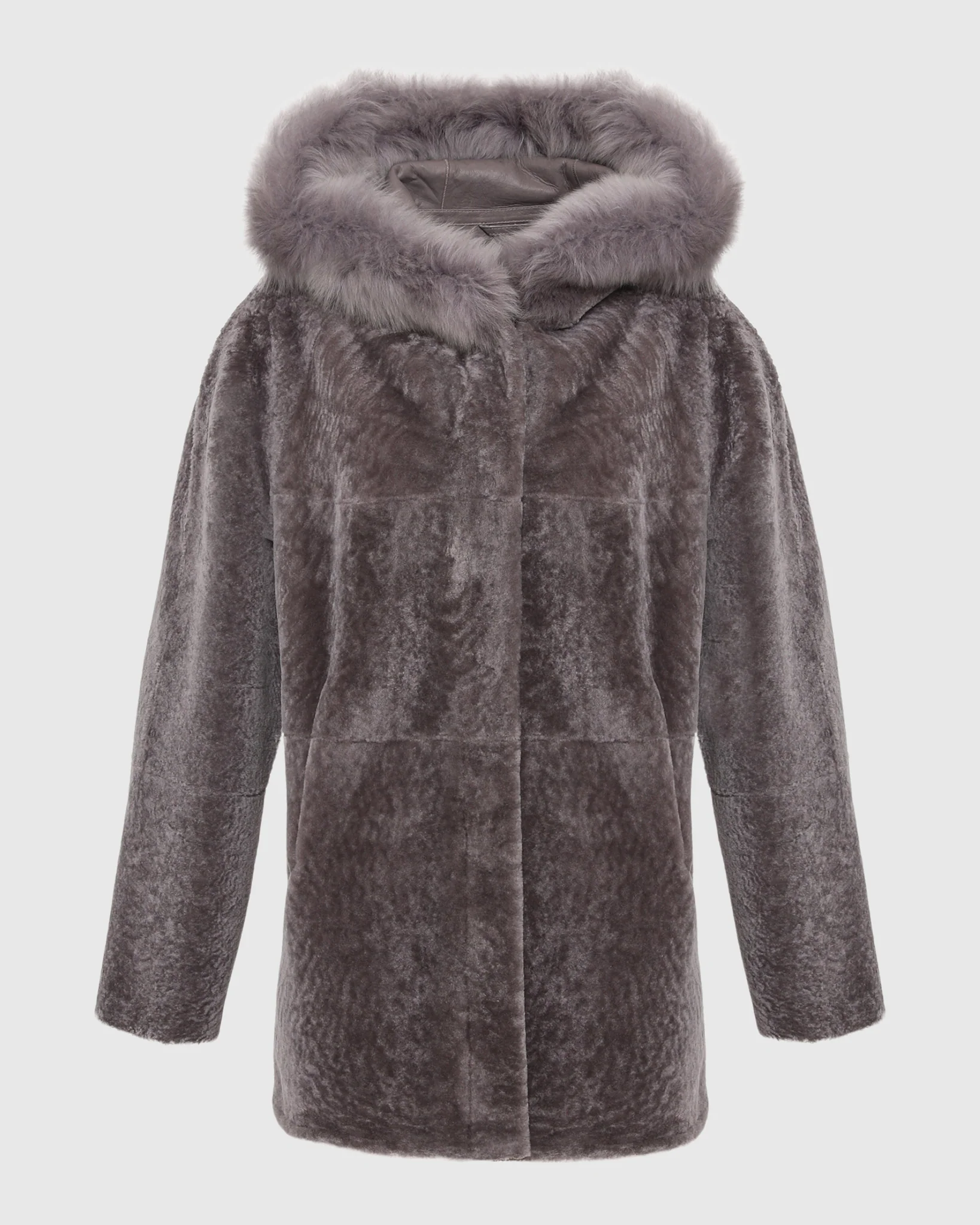 Reversible Textured Shearling Lamb Jacket With Merinillo Shearling Lamb Hood Trim - Image 12