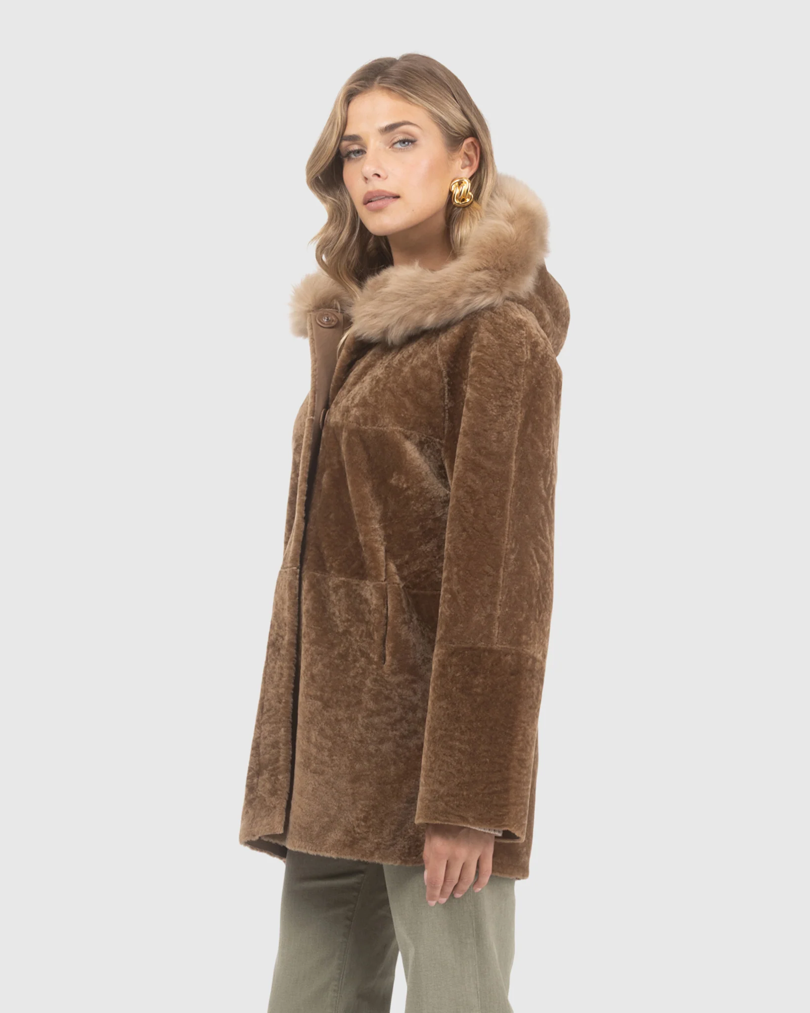Reversible Textured Shearling Lamb Jacket With Merinillo Shearling Lamb Hood Trim - Image 14