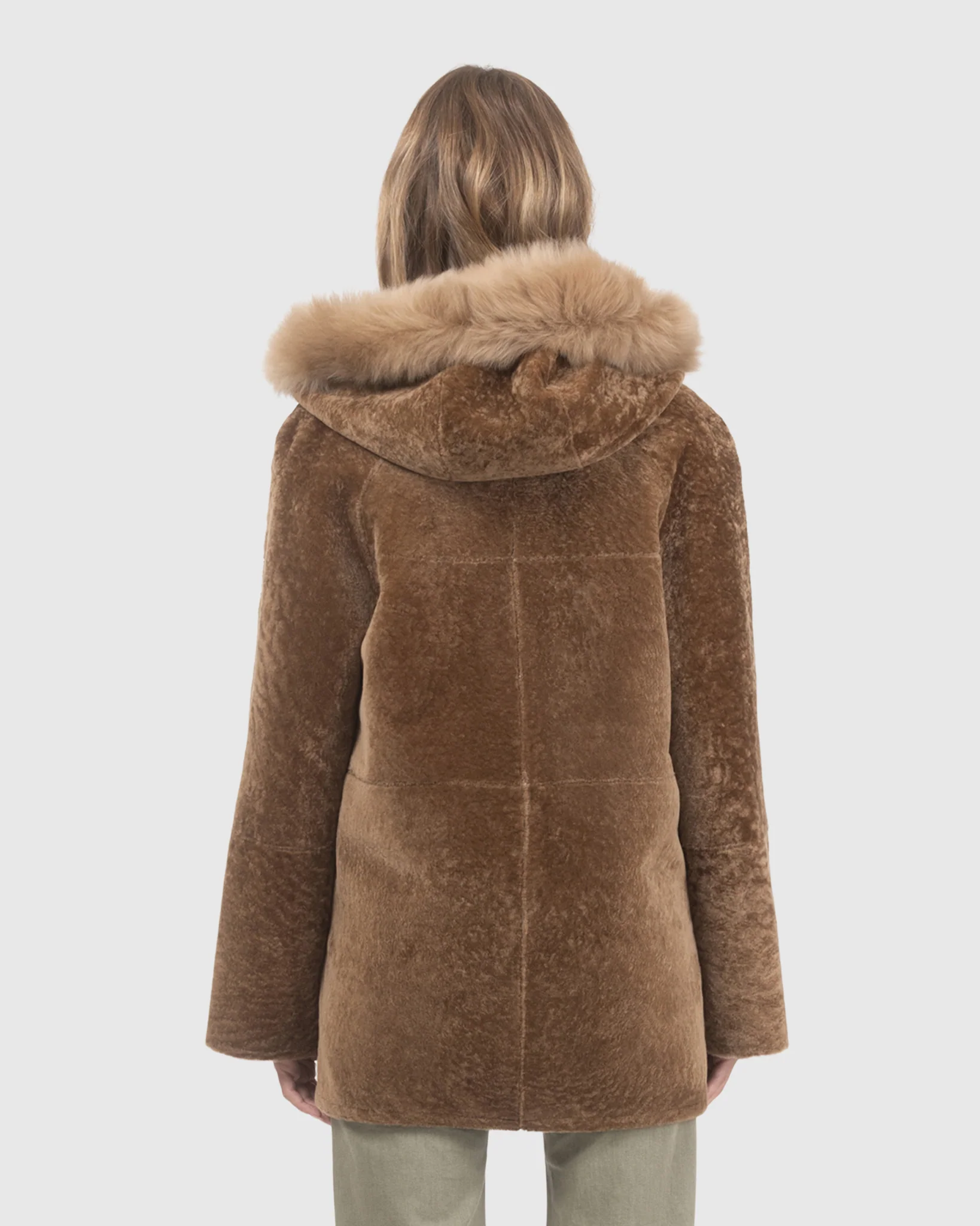 Reversible Textured Shearling Lamb Jacket With Merinillo Shearling Lamb Hood Trim - Image 16