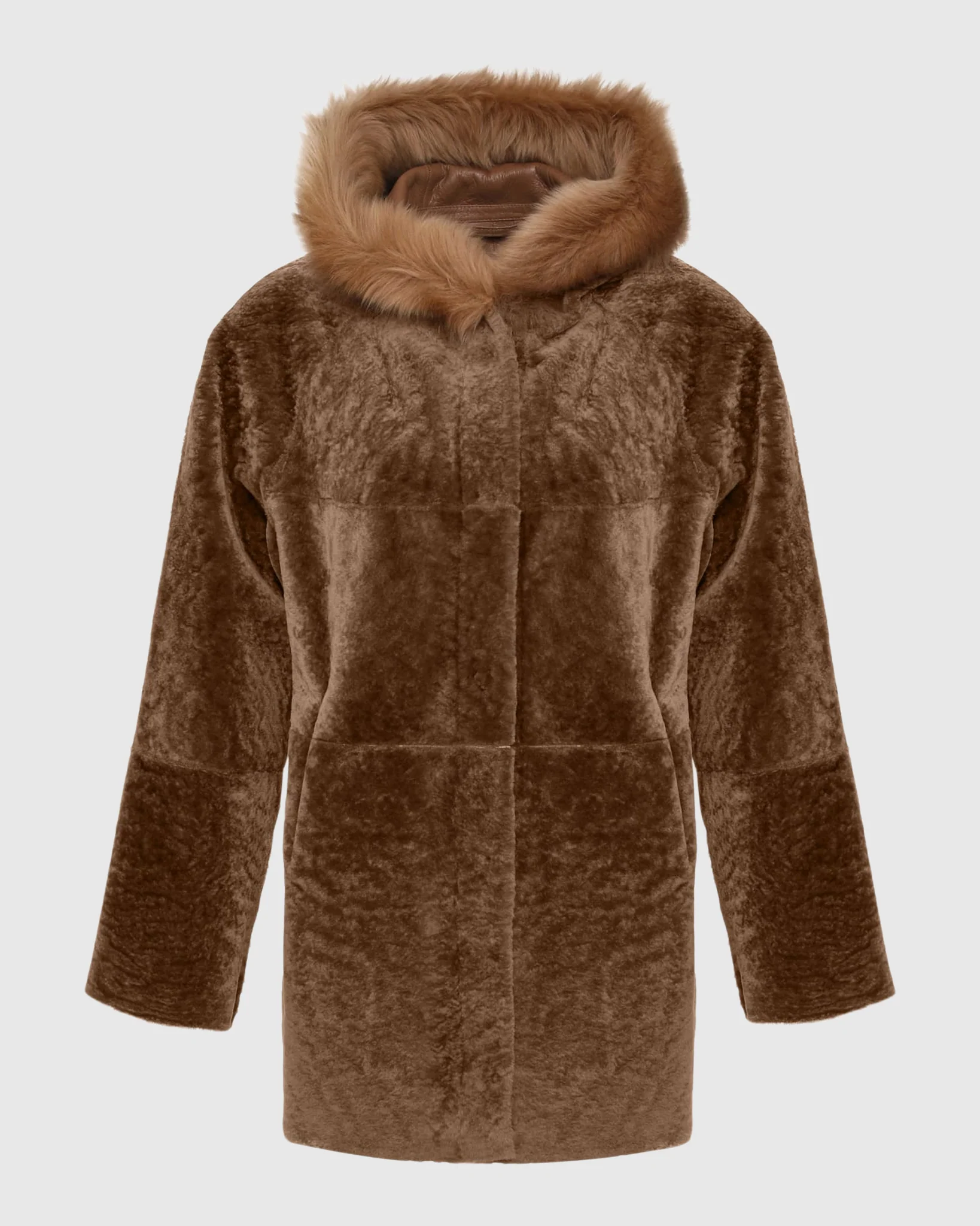Reversible Textured Shearling Lamb Jacket With Merinillo Shearling Lamb Hood Trim - Image 17