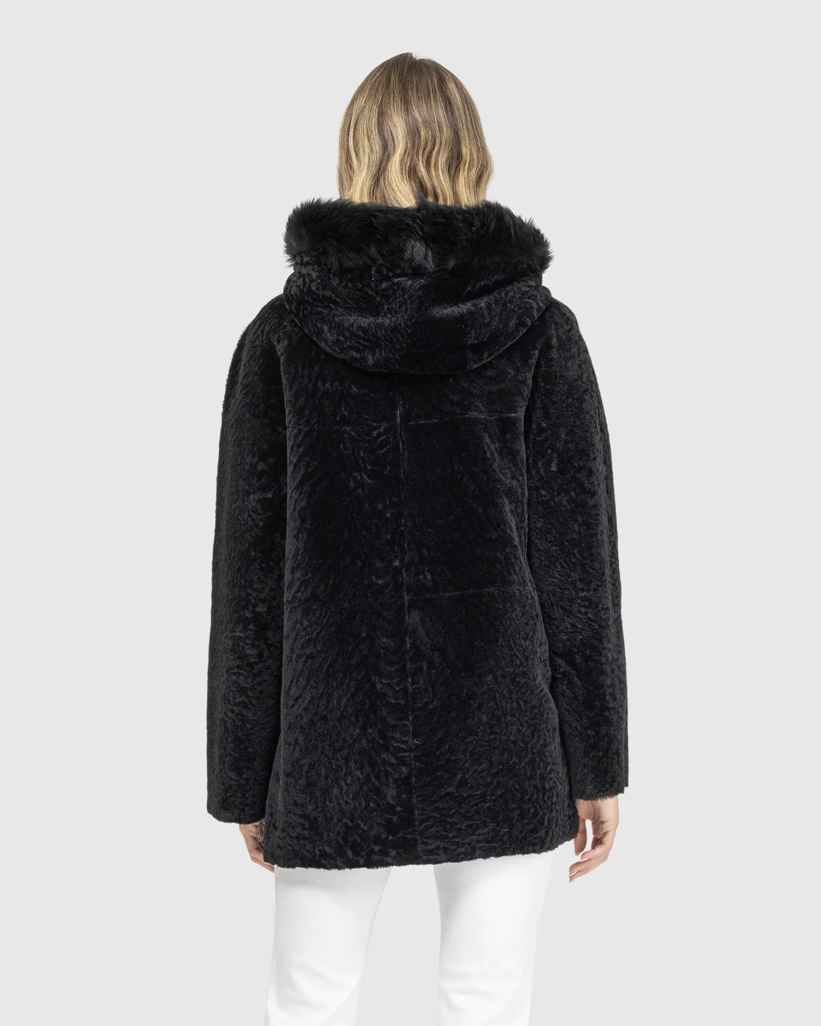 Reversible Textured Shearling Lamb Jacket With Merinillo Shearling Lamb Hood Trim - Image 5