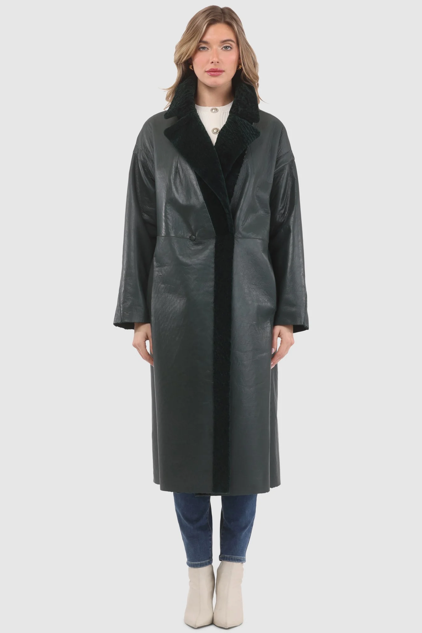 Reversible Textured Shearling Lamb Short Coat - Image 14