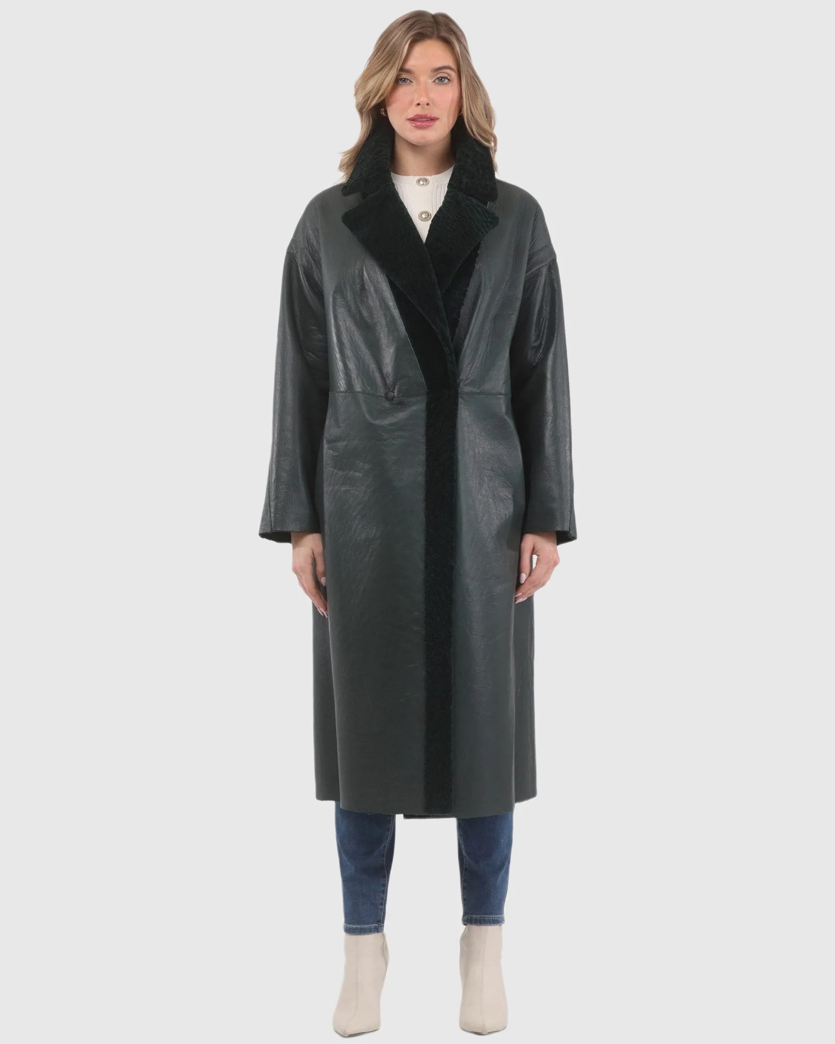 Reversible Textured Shearling Lamb Short Coat - Image 26