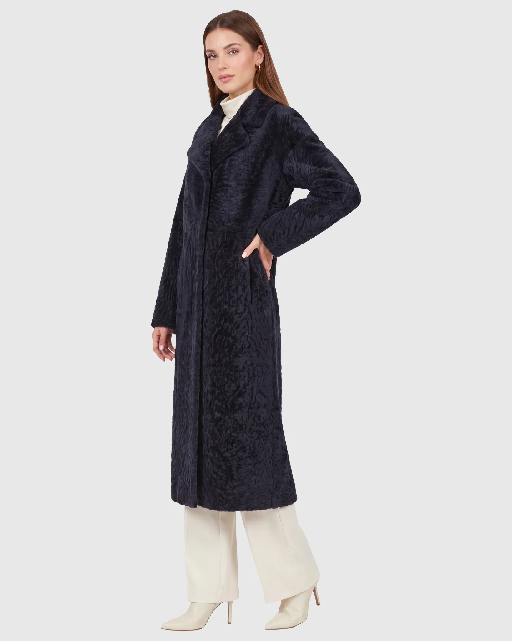 Reversible Textured Shearling Lamb Short Coat - Image 34