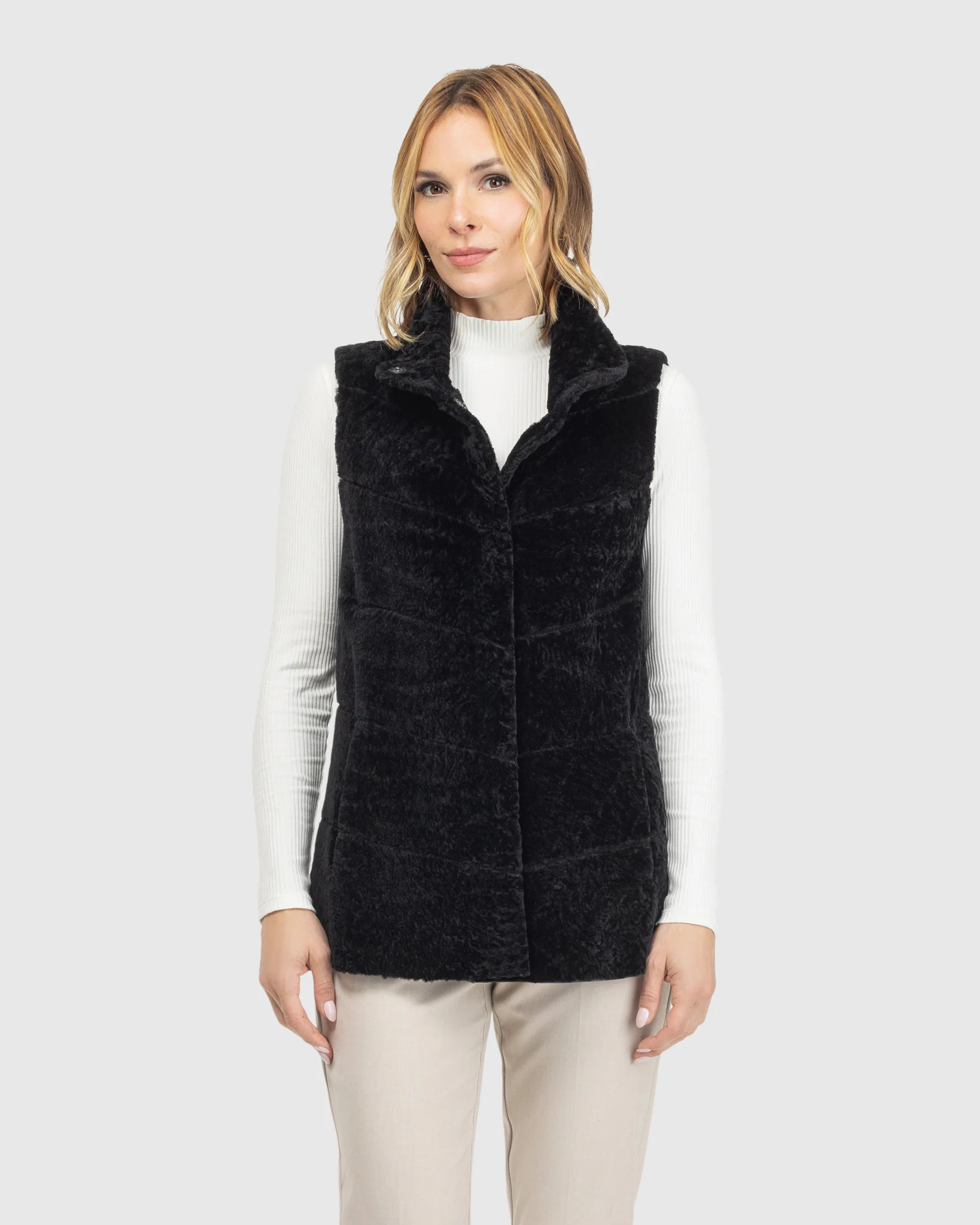 Reversible Textured Shearling Lamb Vest