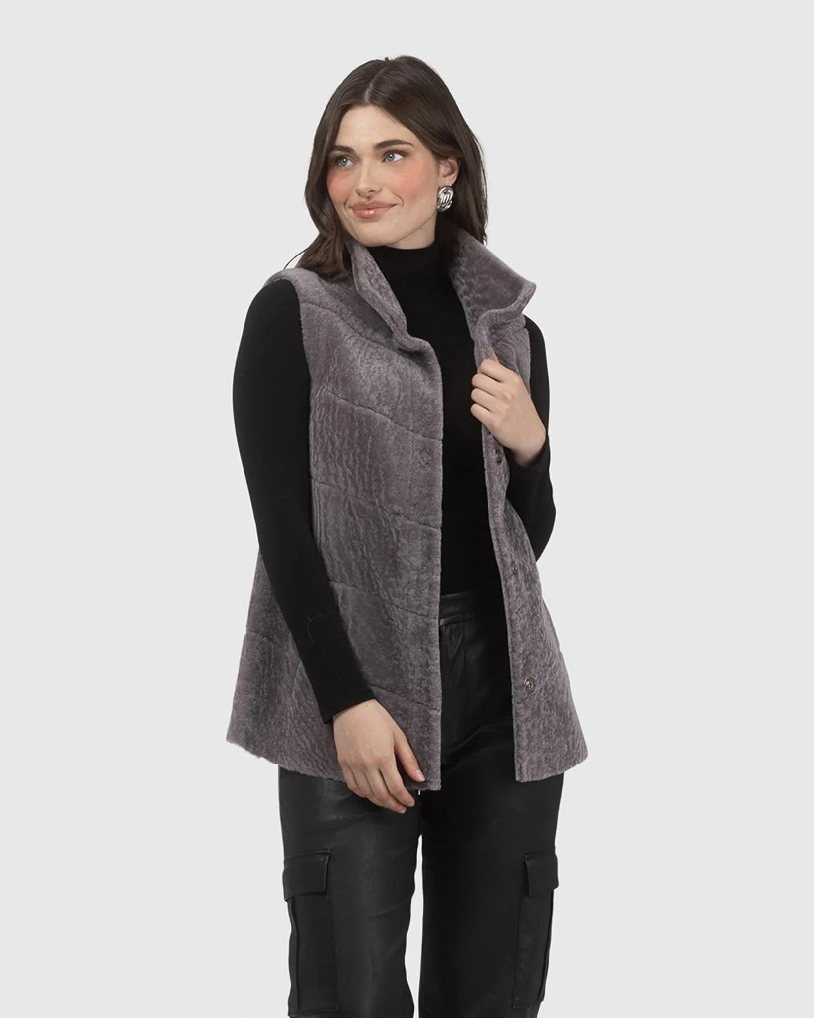 Reversible Textured Shearling Lamb Vest - Image 10