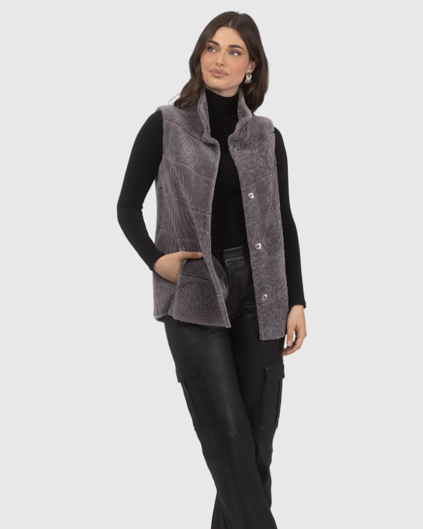 Reversible Textured Shearling Lamb Vest - Image 11