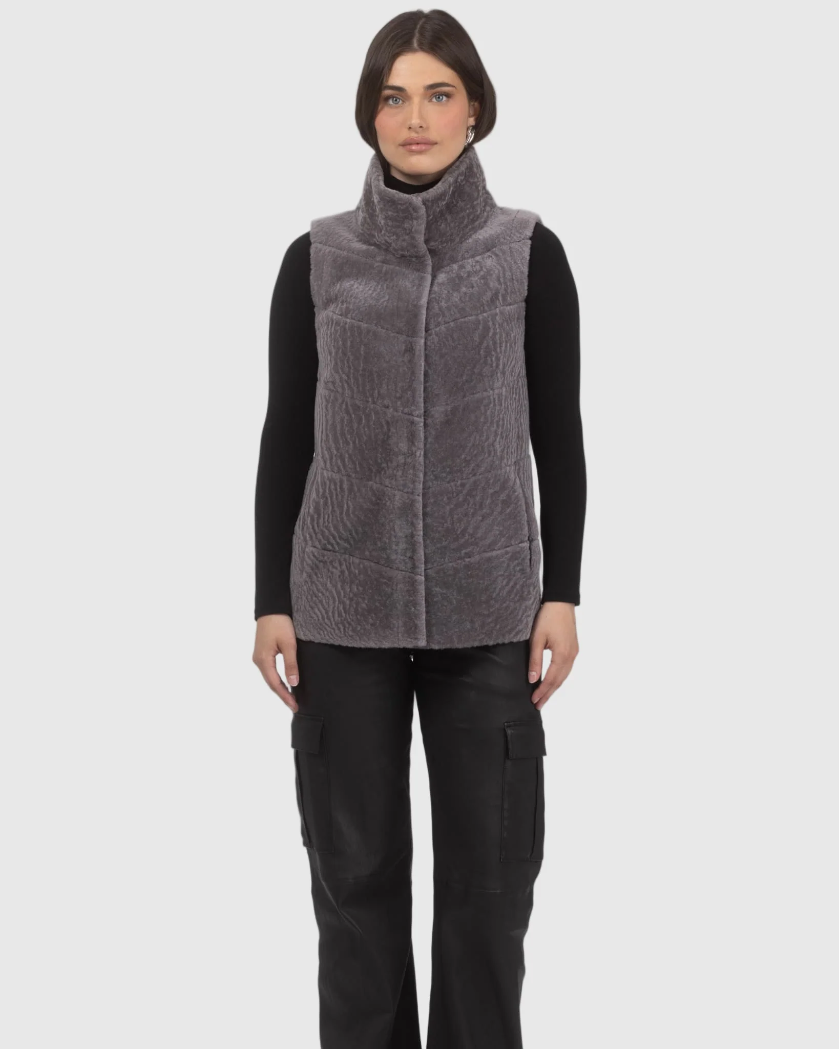Reversible Textured Shearling Lamb Vest - Image 12