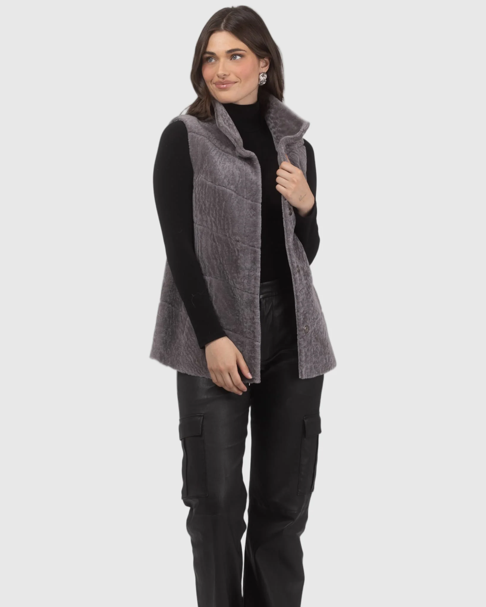 Reversible Textured Shearling Lamb Vest - Image 13