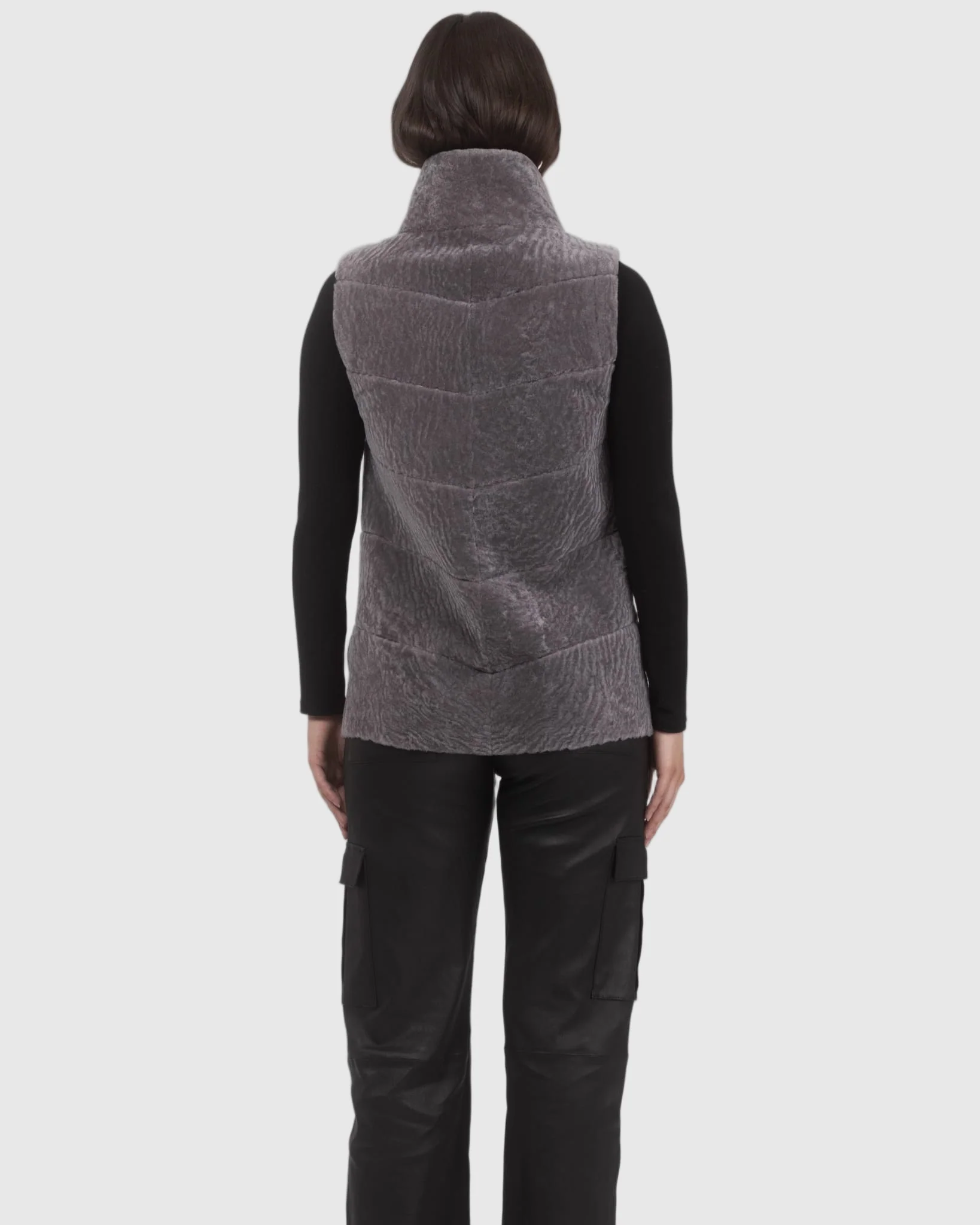 Reversible Textured Shearling Lamb Vest - Image 14