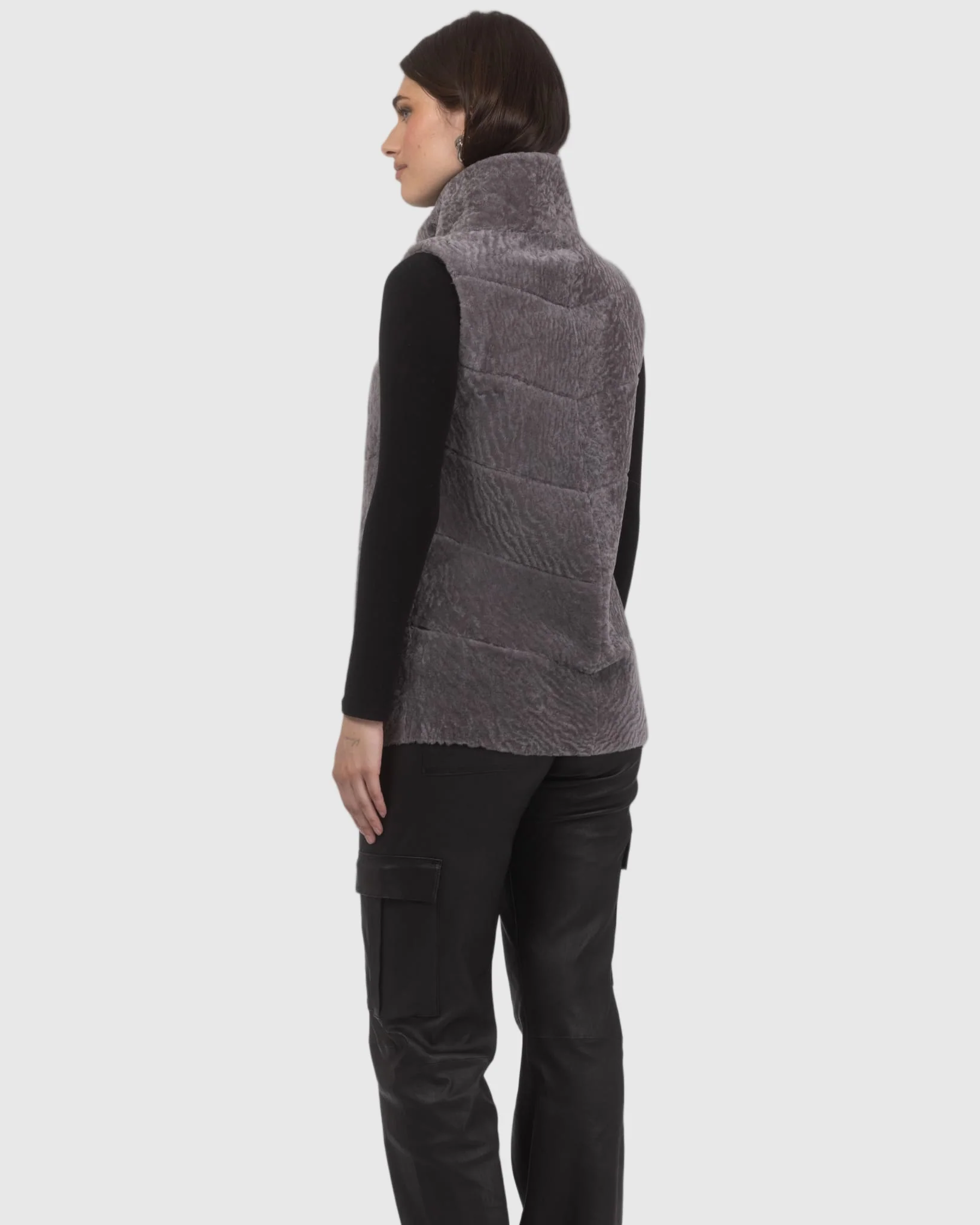 Reversible Textured Shearling Lamb Vest - Image 15