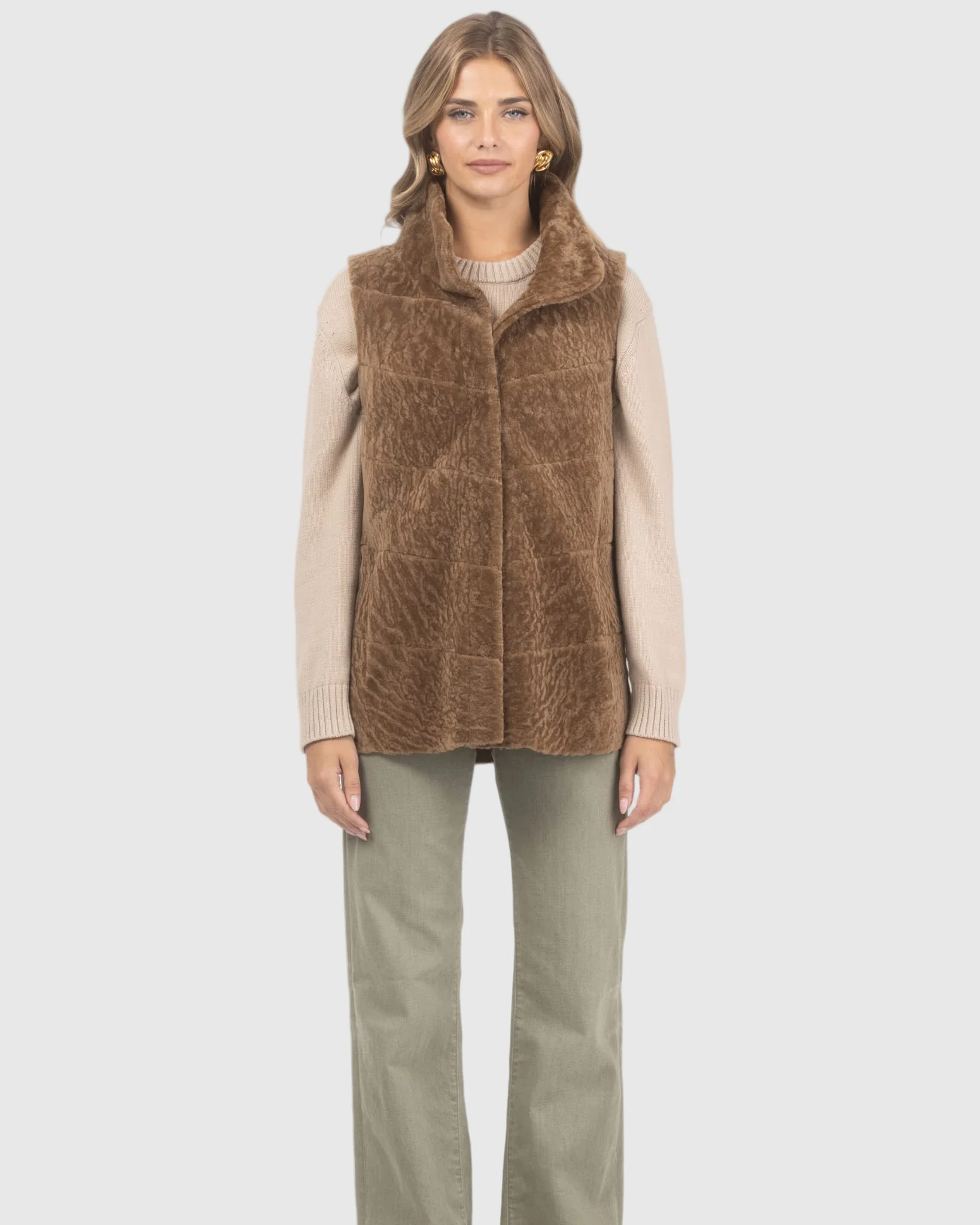 Reversible Textured Shearling Lamb Vest - Image 17