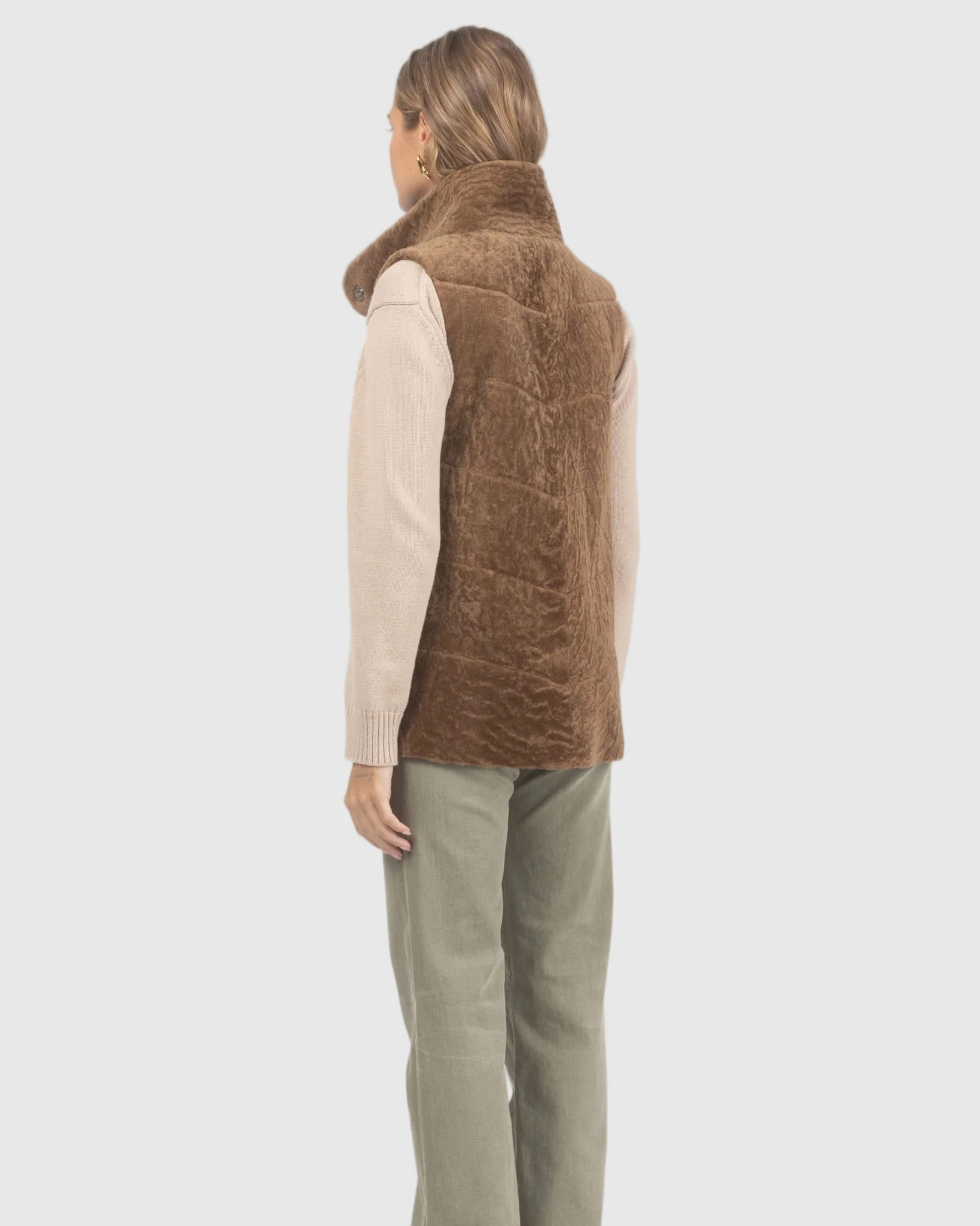 Reversible Textured Shearling Lamb Vest - Image 19