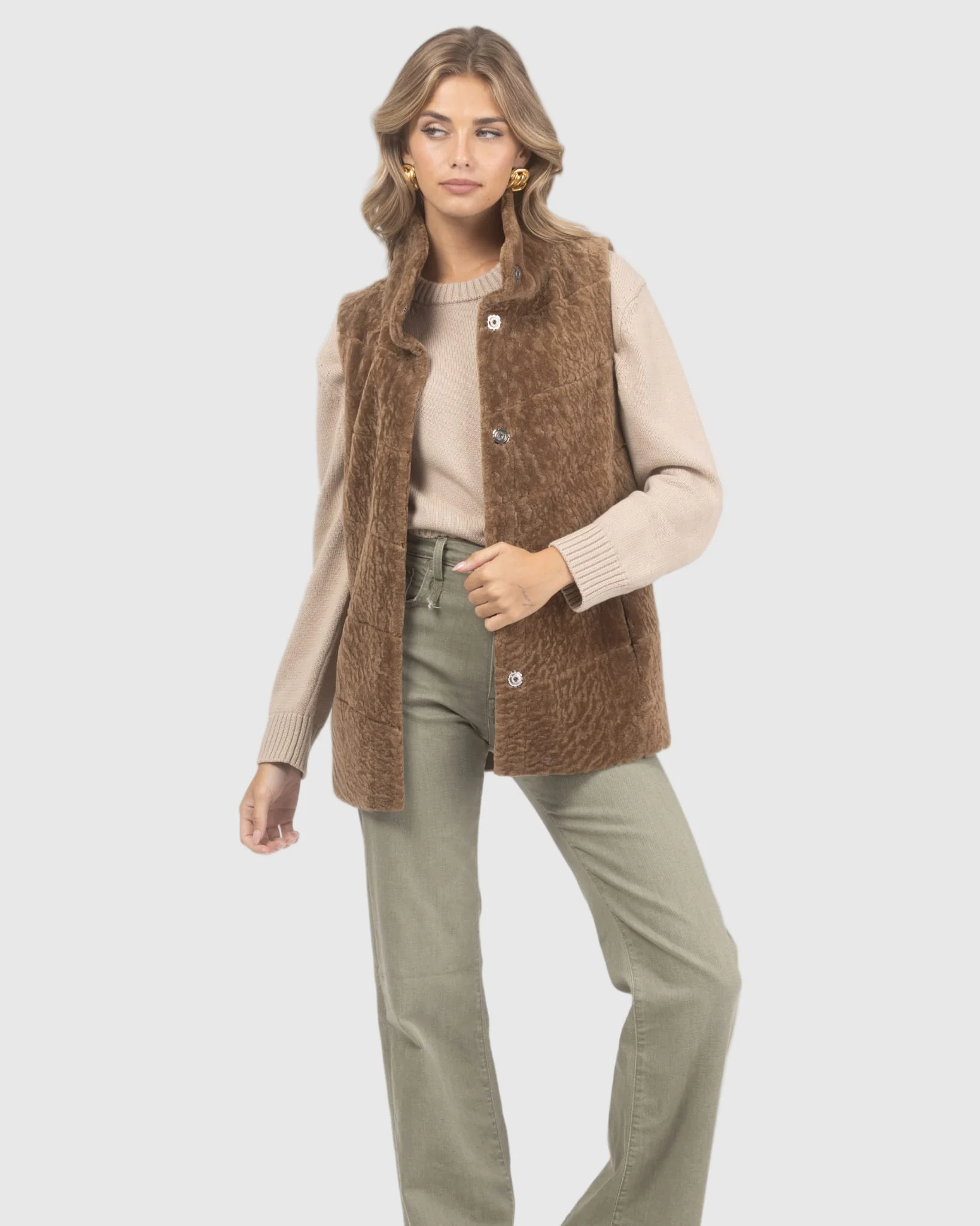 Reversible Textured Shearling Lamb Vest - Image 21