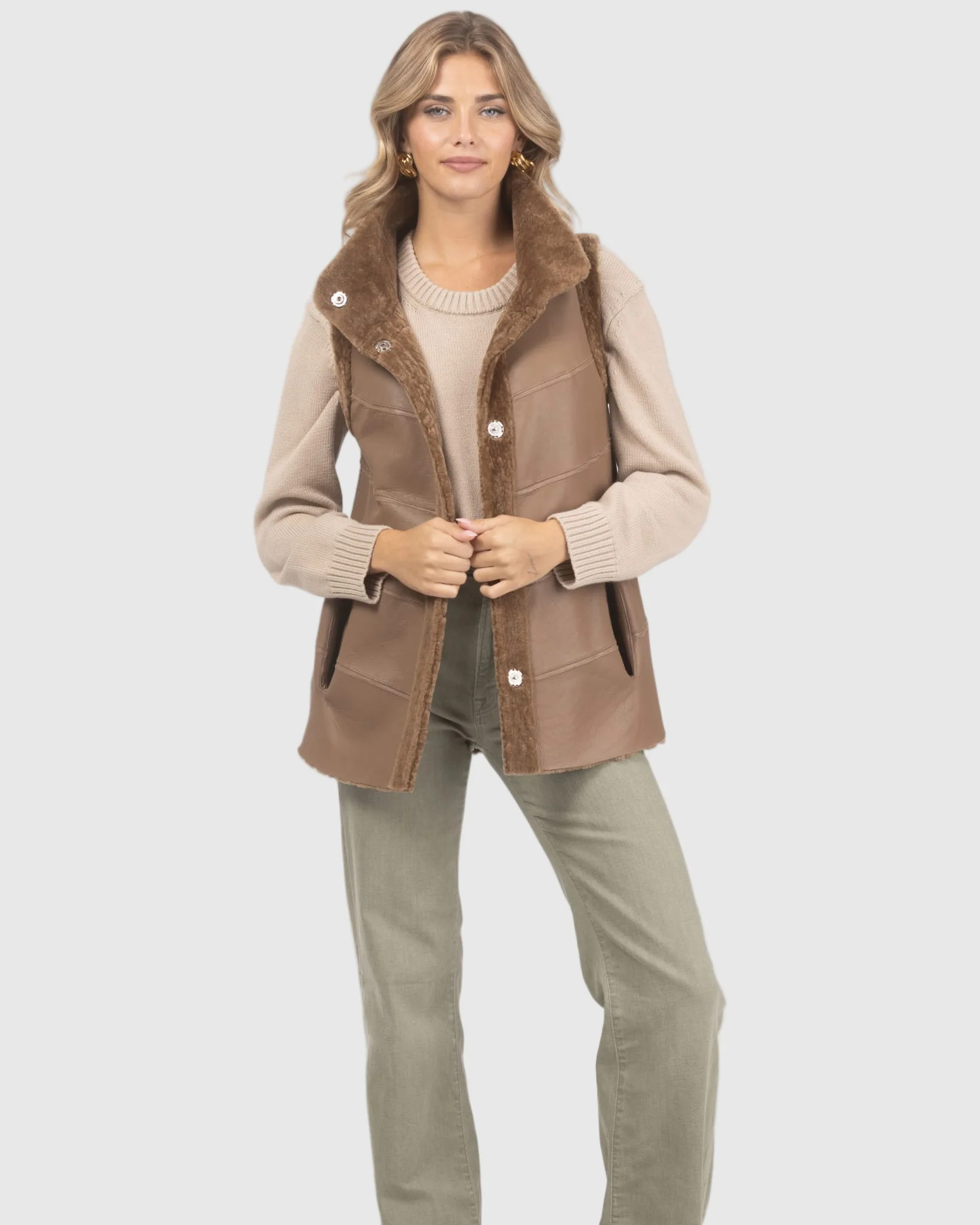 Reversible Textured Shearling Lamb Vest - Image 22